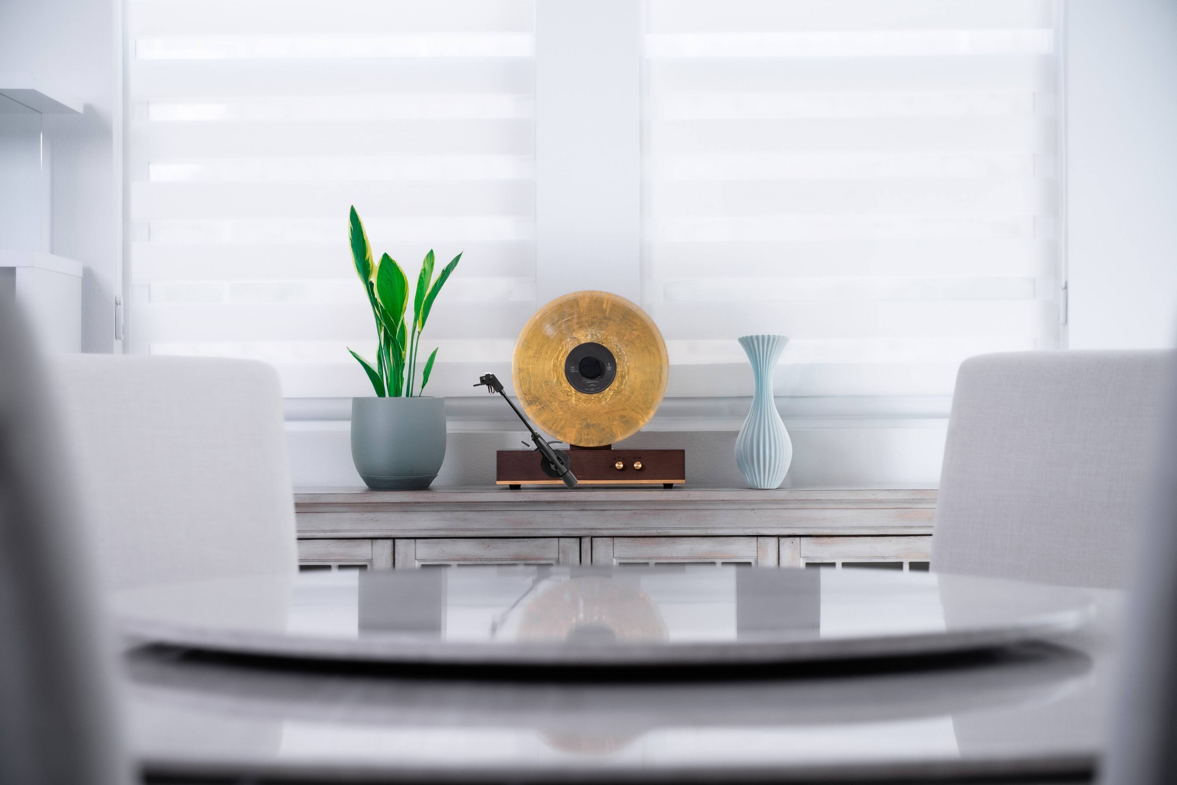 Alt View 2. Fuse Audio - Fuse GLD Vertical Turntable Record Player | BT, AUX | Audio Technica Needle | Real Ash Wood & Gold Trim - Ash Wood with Gold Trim.