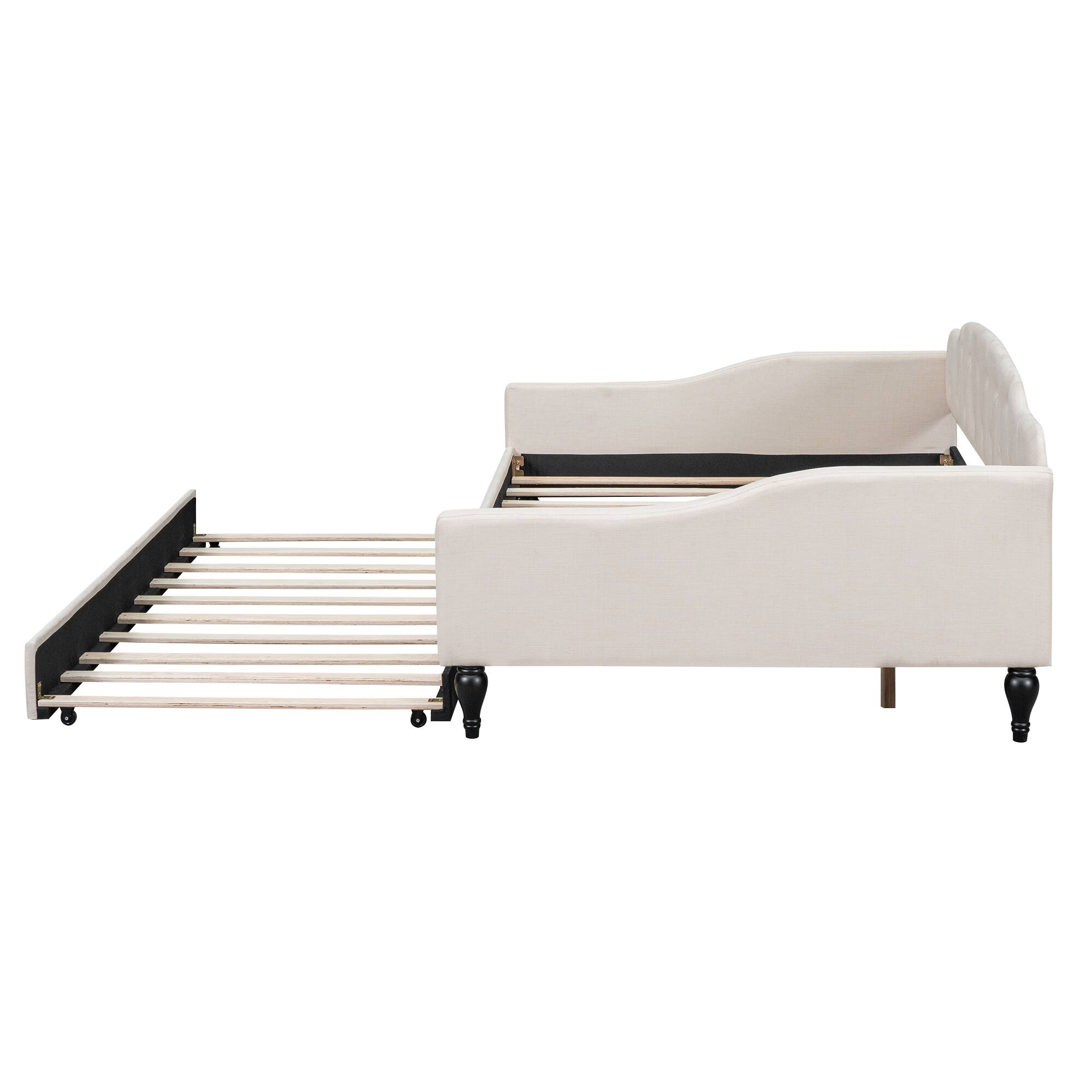 Alt View 9. Tiramisubest - Full Size Upholstered Tufted Daybed with Twin Size Trundle, Beige - Beige.