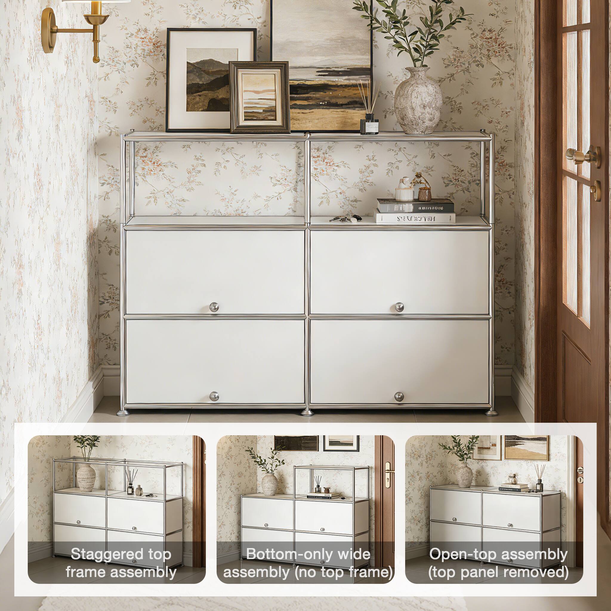 - Staggered top frame assembly
- Bottom-only wide assembly (no top frame)
- Open-top assembly (top panel removed)