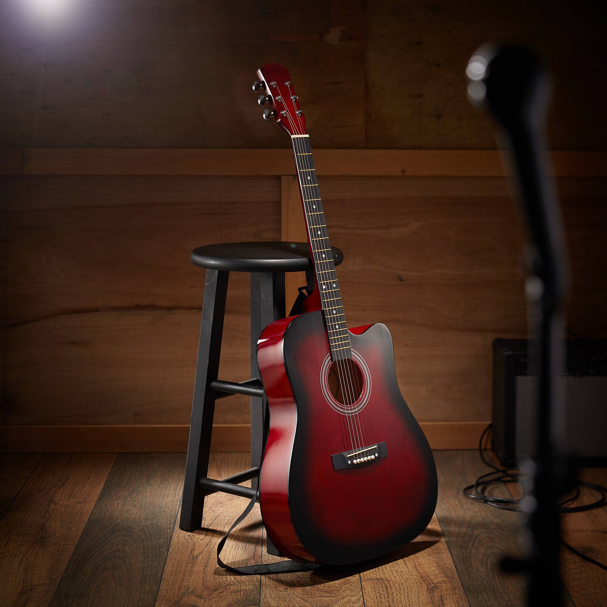 Alt View 5. Ashthorpe - 41-in Beginner Cutaway Acoustic Guitar Package with Gig Bag - Red.
