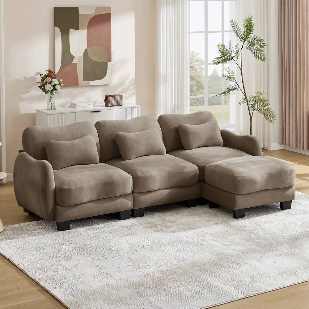 Angle. Loheer - Loheer Chenille L-Shaped Sofa Oversized 3-Seater Sectional with Movable Ottoman and Waist Pillows Coffee - Coffee.