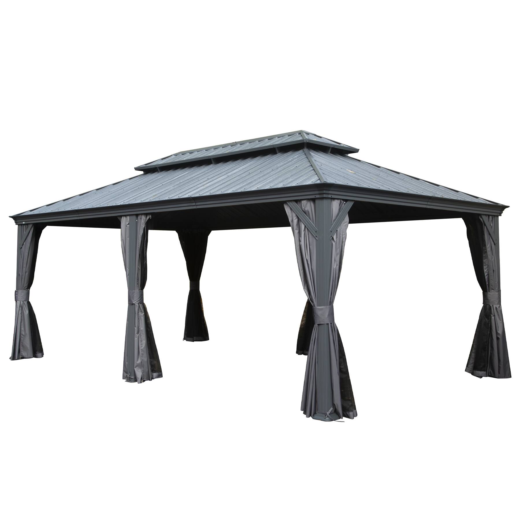 Angle. Loheer - Loheer Hardtop Gazebo 12x18 Outdoor Patio Gazebo with Galvanized Steel Double Roof, Aluminum Frame, Curtains.