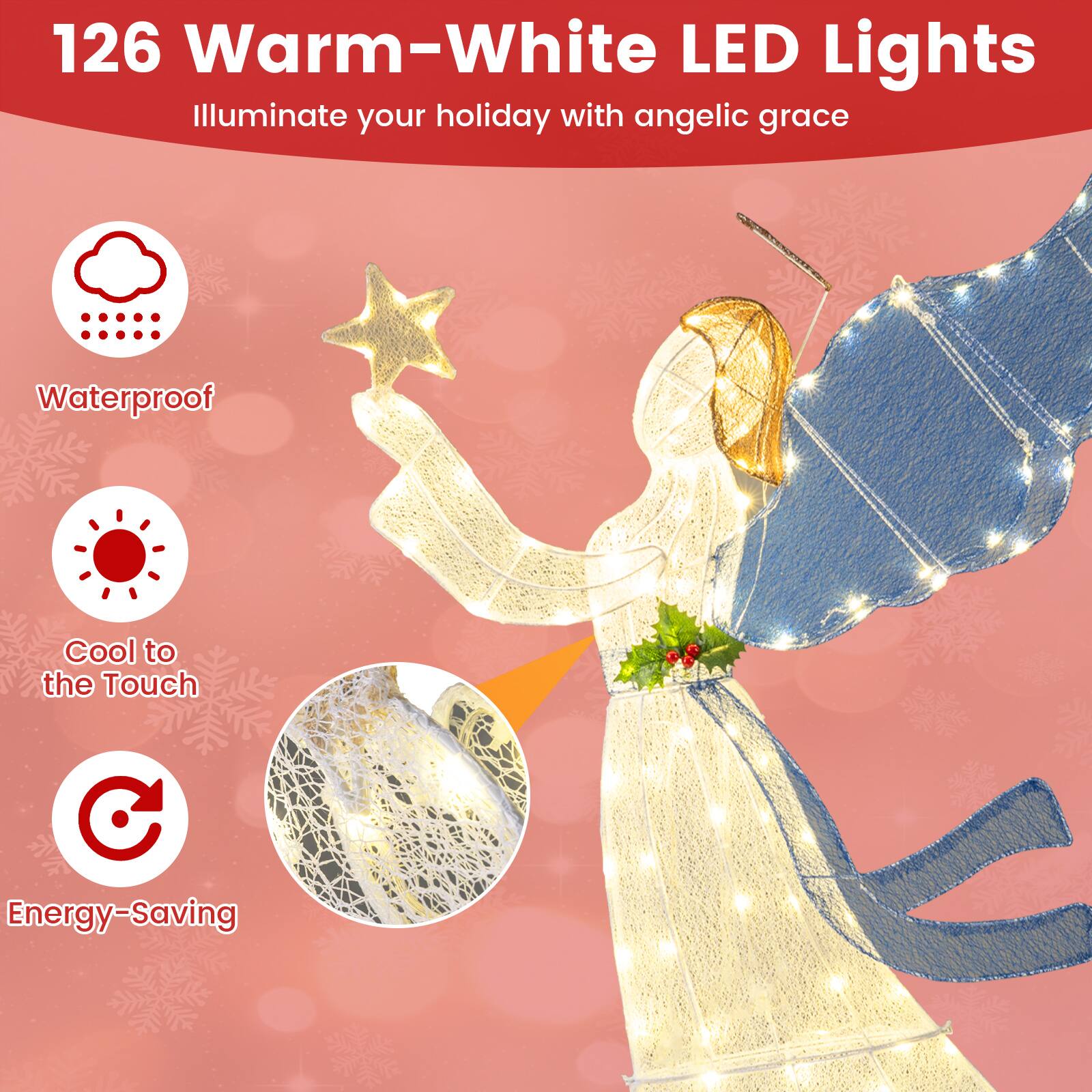 Alt View 7. Costway - Costway 5 Ft Lighted Christmas Angel with Star Halo Spreading Wings Warm White LED Lights - Multicolor.