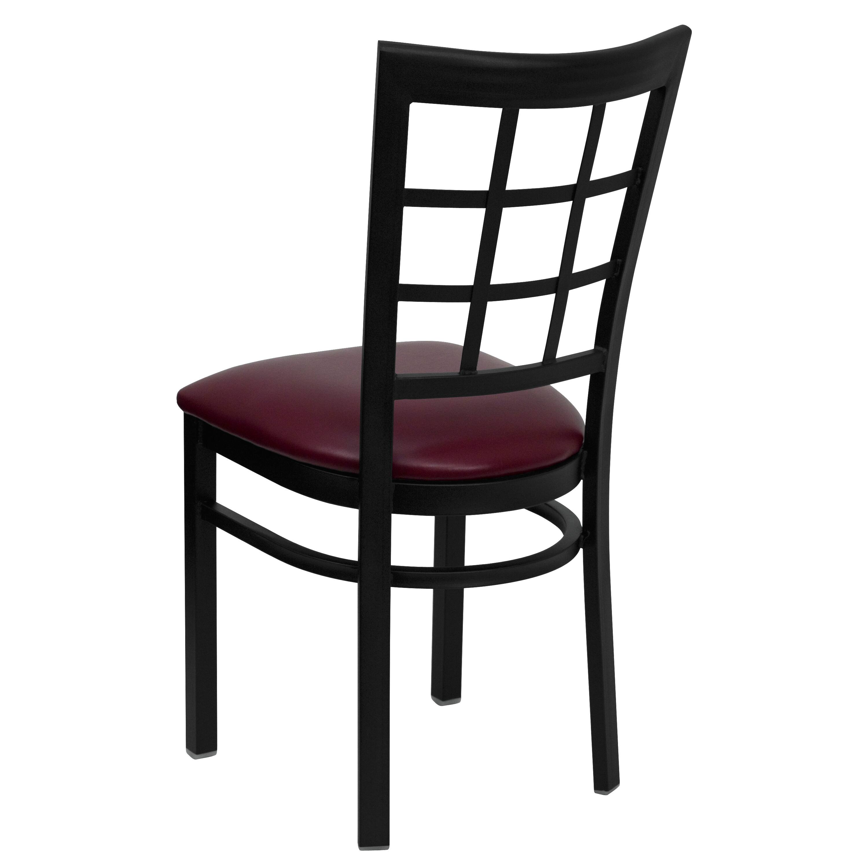 Alt View 4. Emma + Oliver - 2 Pack Window Back Metal Restaurant Chair - Burgundy Vinyl Seat/Black Metal Frame.