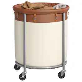 Songmics Home - 50.2-Gallon (190 L) Laundry Basket with Wheels - Coffee Brown and White