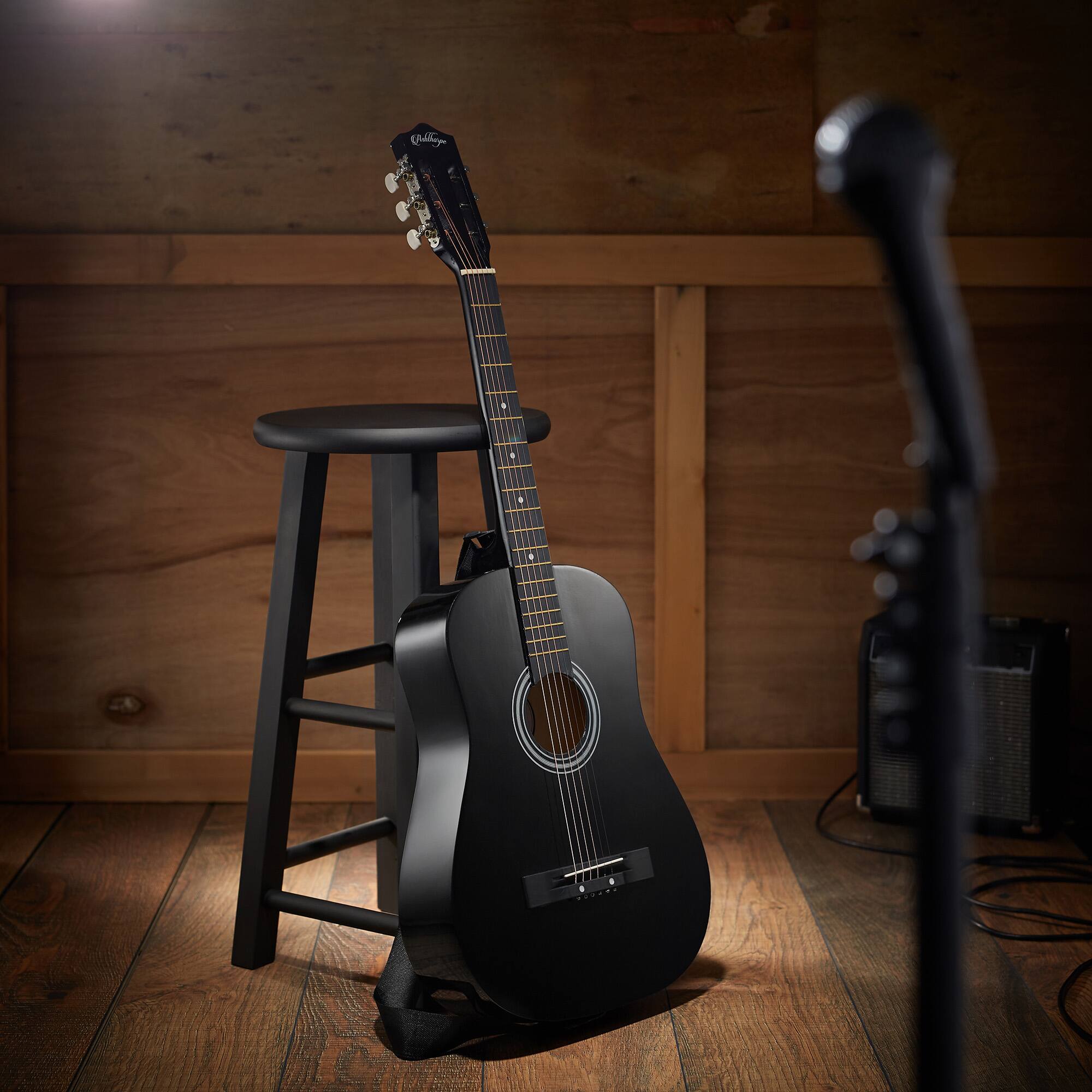 Alt View 3. Ashthorpe - Beginner Acoustic Guitar Package - Starter Kit - Black.
