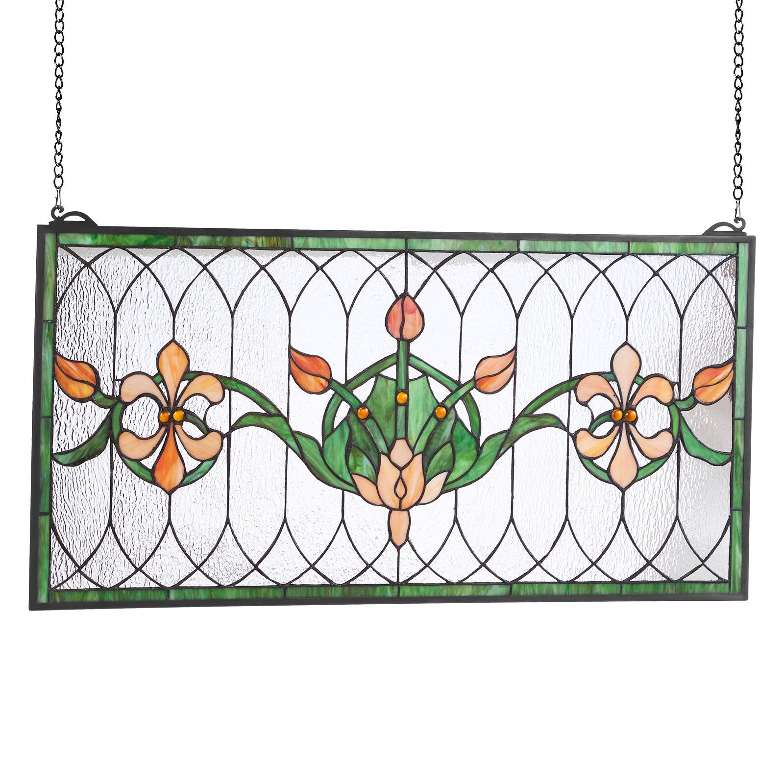 Alt View 5. VEVOR - Stained Glass Window Panel, 32 x 17 in, Tiffany Style Hanging Transom Window Panel with Chain - Multicolor.