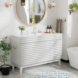 LOVMOR - 48-in W Freestanding Bathroom Vanity with Undermount Ceramic Sink and 2-Level Storage - White