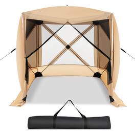 Costway - 6.7 FT x 6.7 FT 4-Panel Pop up Camping Gazebo Quick-Set with 2 Sunshade Cloths - Coffee
