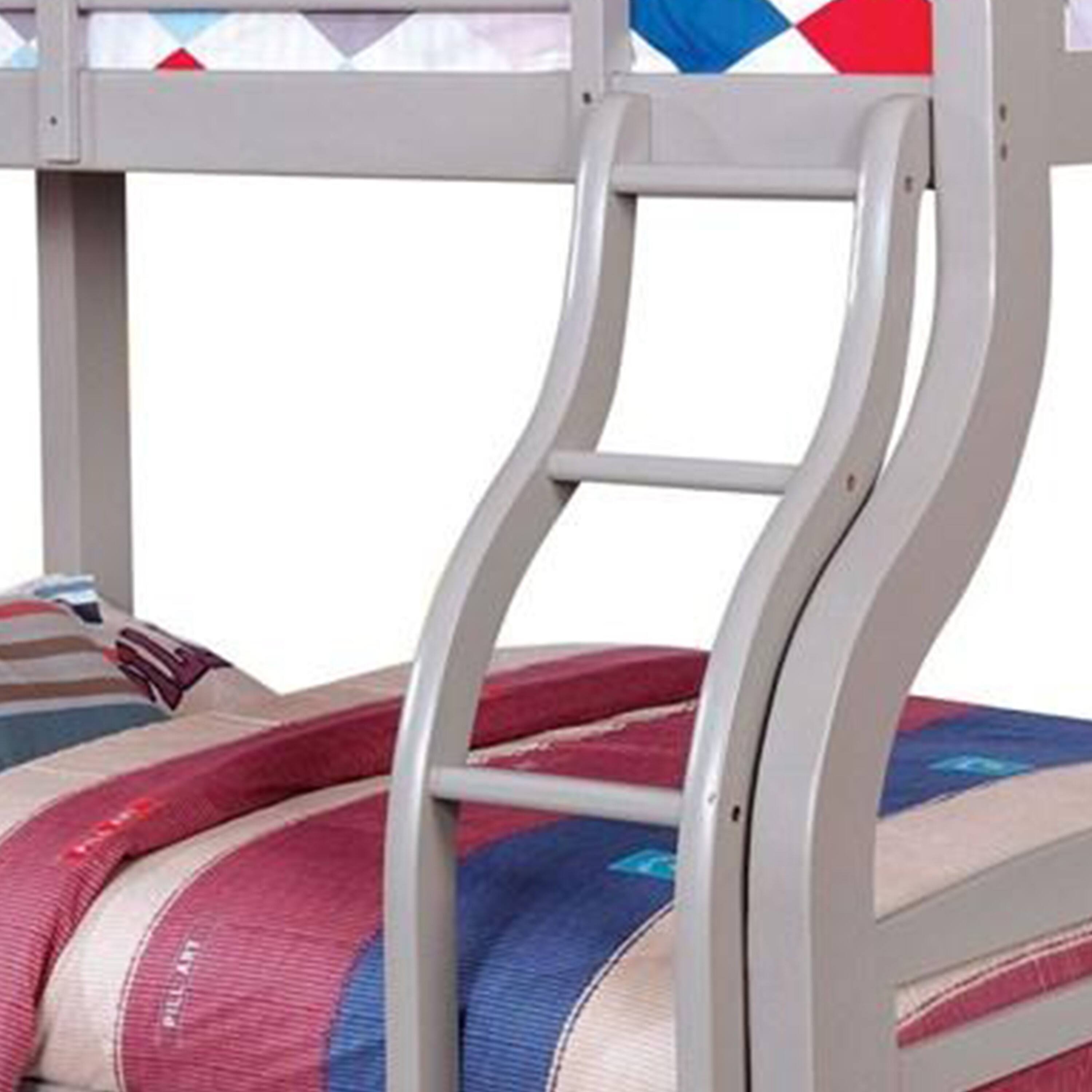 Angle. Manhattan Lane - Tedy Twin over Full Bunk Bed with Curved Ladder, Guardrails - Gray.