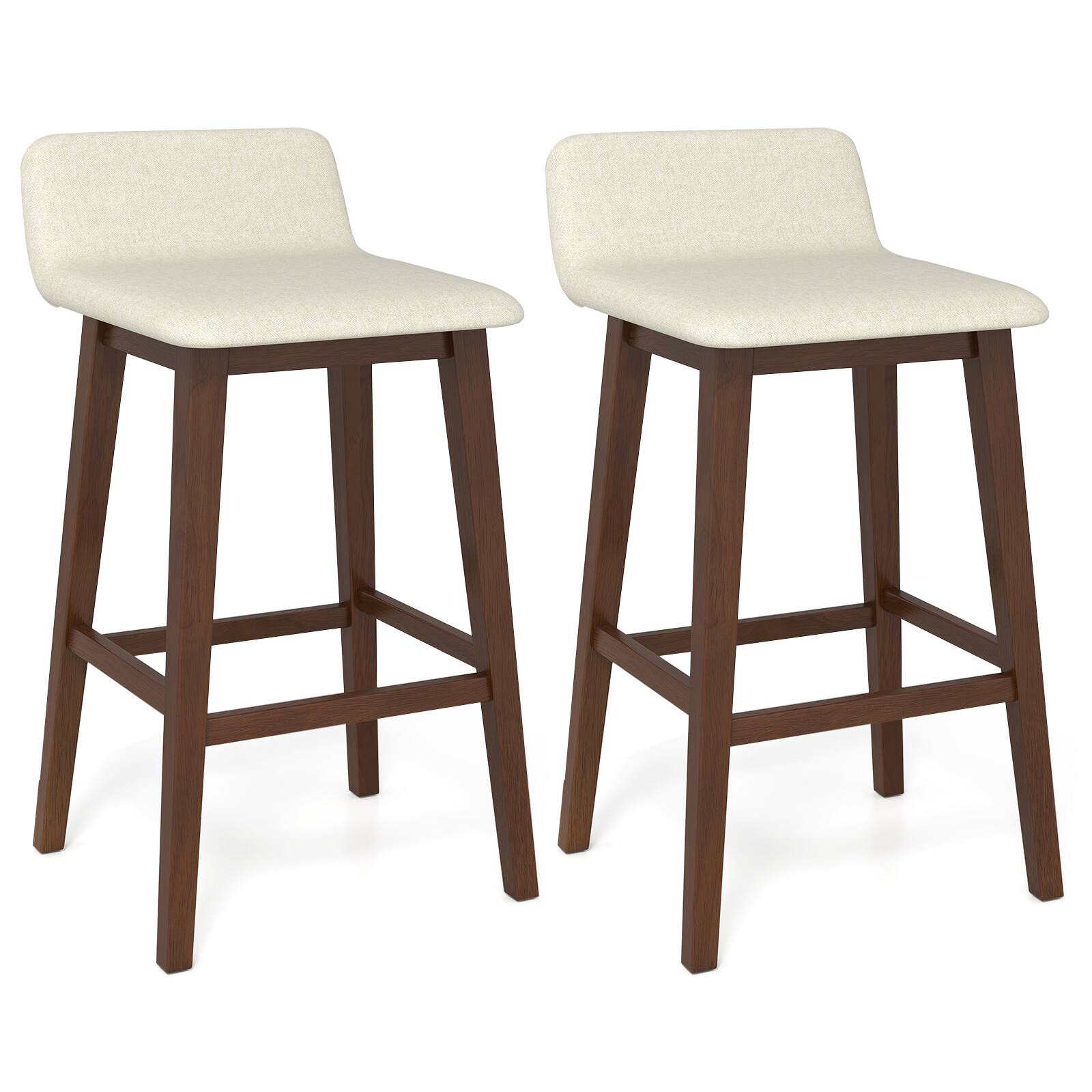Gymax - 29'' Upholstered Barstools w/ Low Back Footrest & Wood Legs for Kitchen Island - Brown, Beige