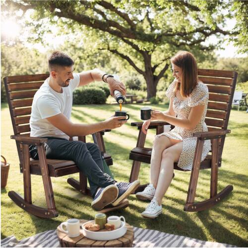 Alt View 8. Winado - 42in Wooden Rocking Chair Oversized Porch Rocker with High Back Easy-Assemble for Indoor Outdoor Patio Garden Yard - Brown.