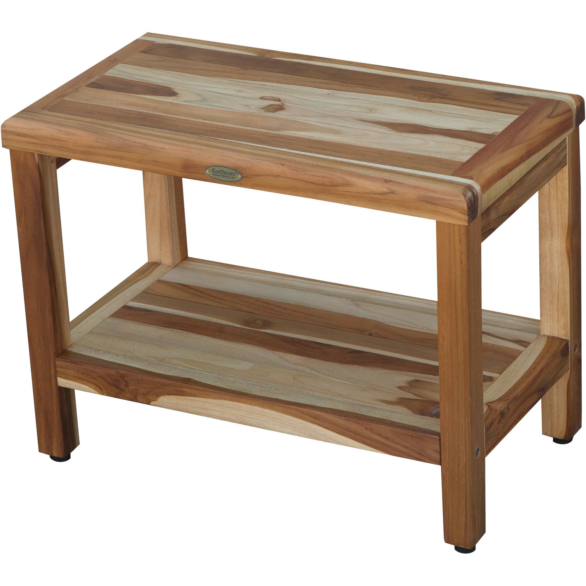 Front. EcoDecors - EcoDecors Eleganto EarthyTeak 24" Teak Wood Shower Bench with Shelf - EarthyTeak.