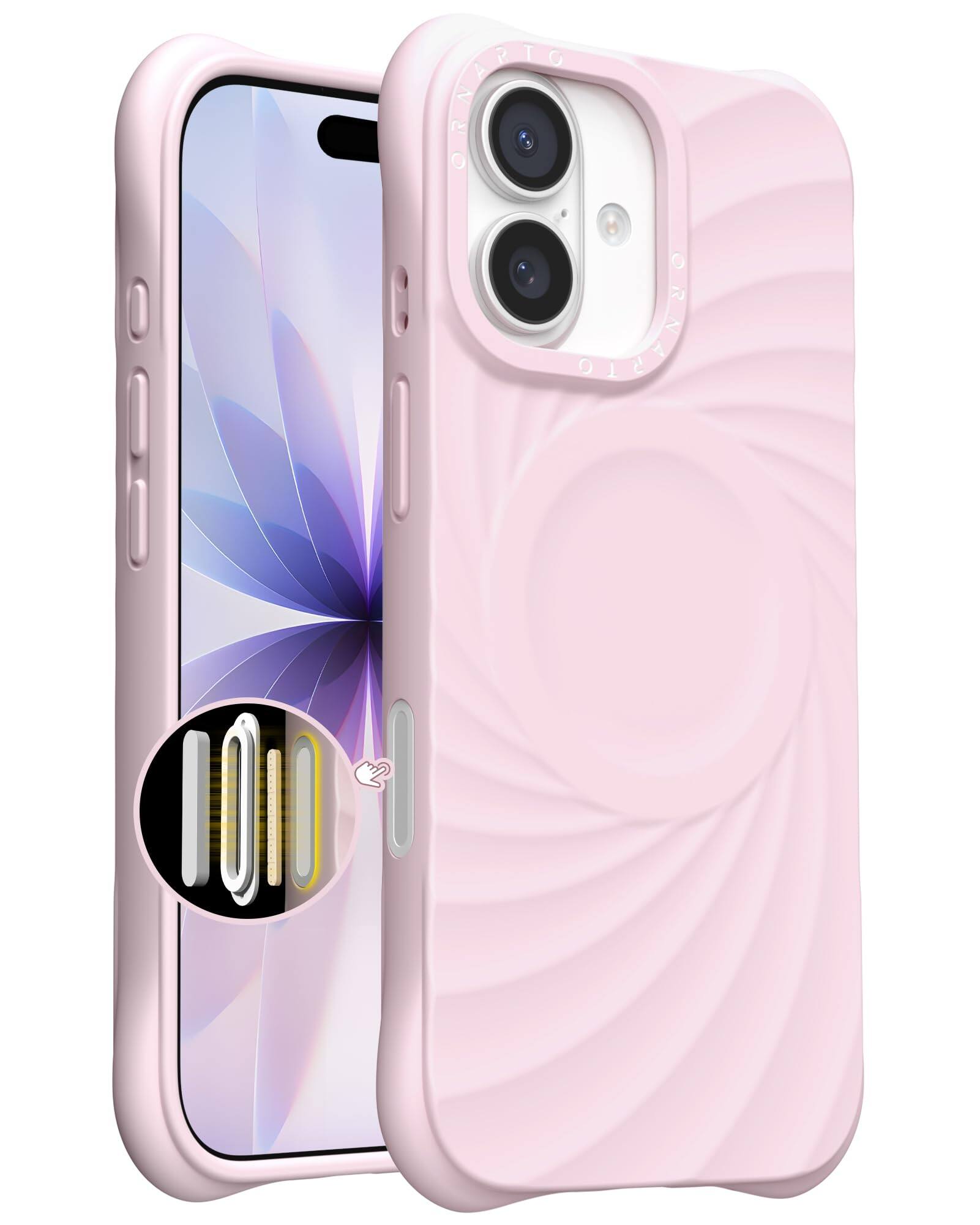 Alt View 1. Ornarto - ORNARTO Vortuxe Series Bundle for iPhone 17 Case 6.3" and for MagSafe Phone Ring Holder in Pink - Pink.