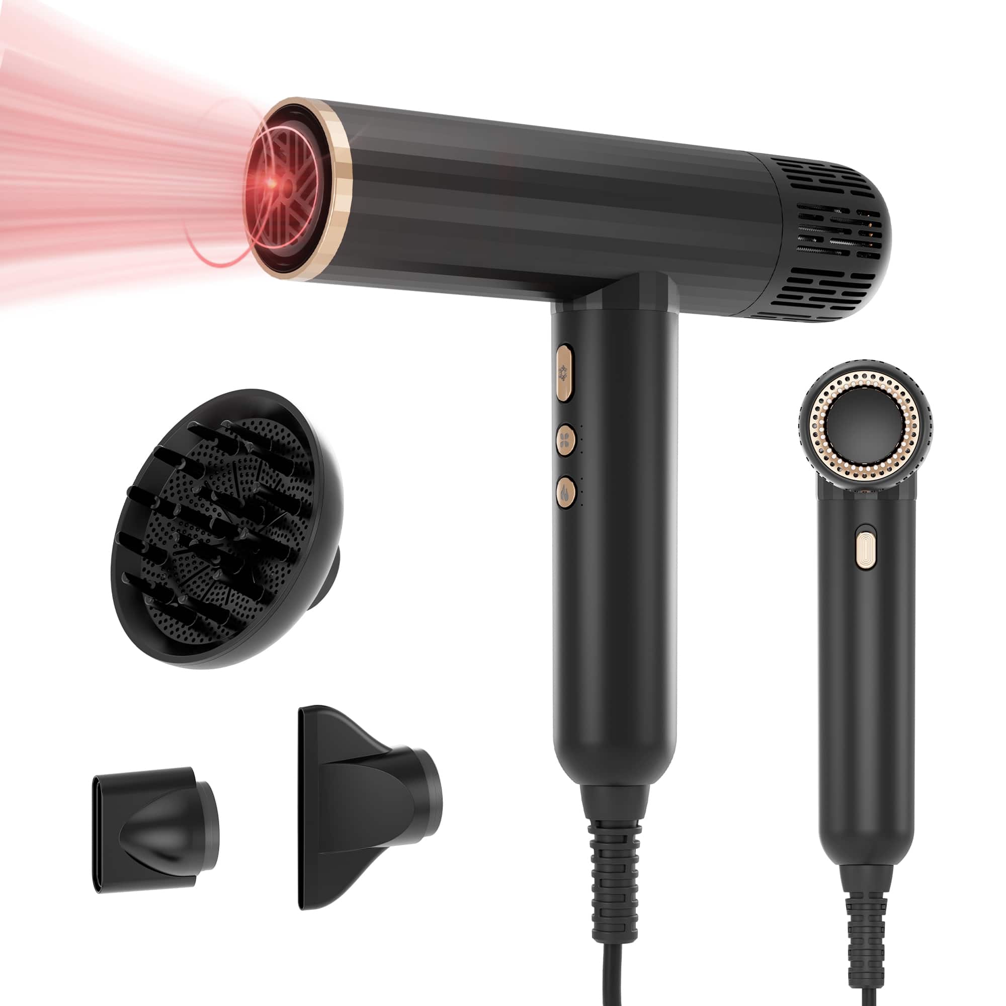Front. NICEBAY - NICEBAY Hair Dryer with Brushless Motor, 110000RPM High-Speed Blow Dryer, Ionic Hair Dryer with Diffuser - Black.