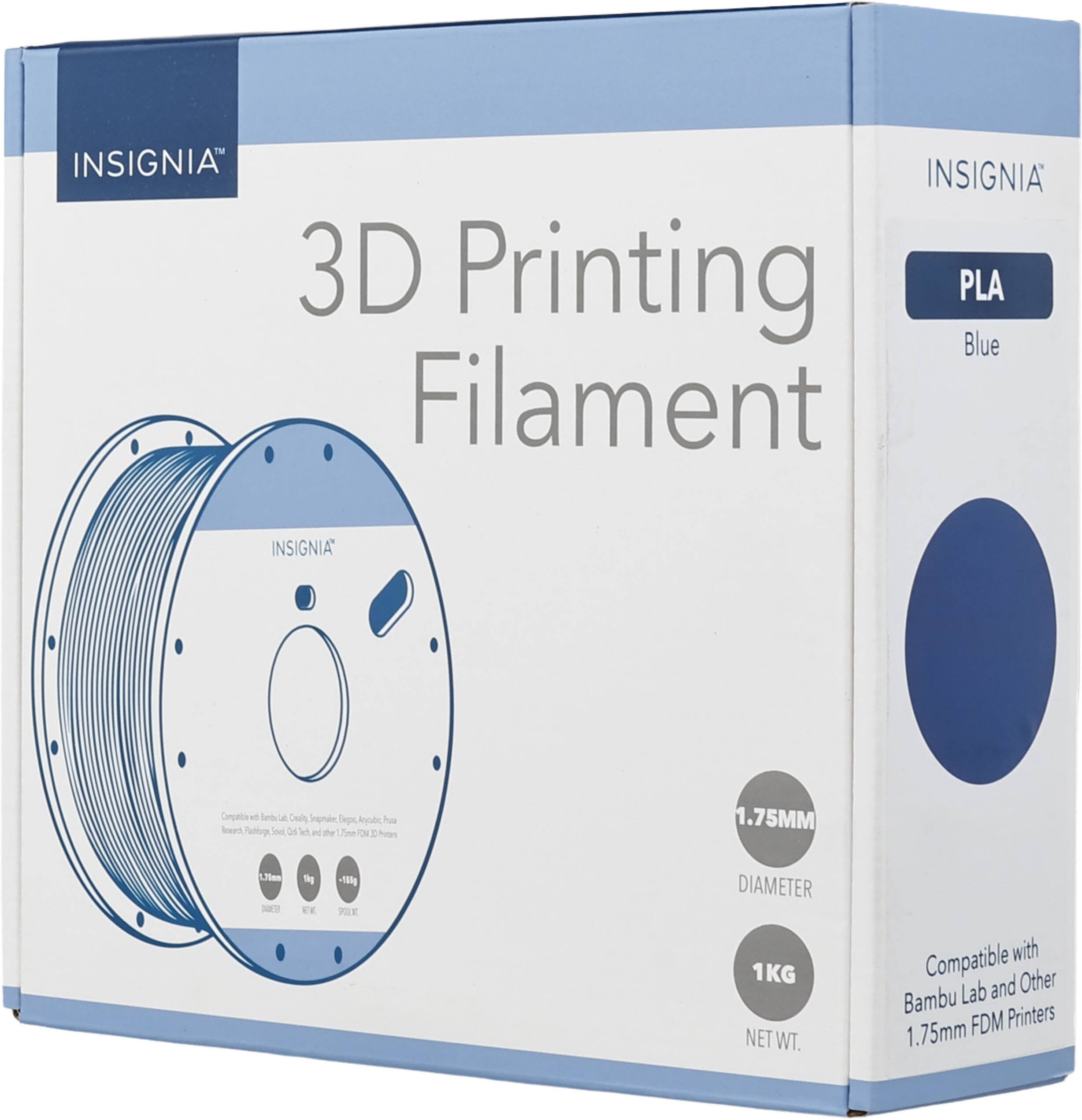 INSIGNIA 3D Printing PLA Blue Filament  
INSIGNIA Compatible 1.75MM 1KG NET WT.  
Compatible with Bambu Lab and Other 1.75mm FDM Printers