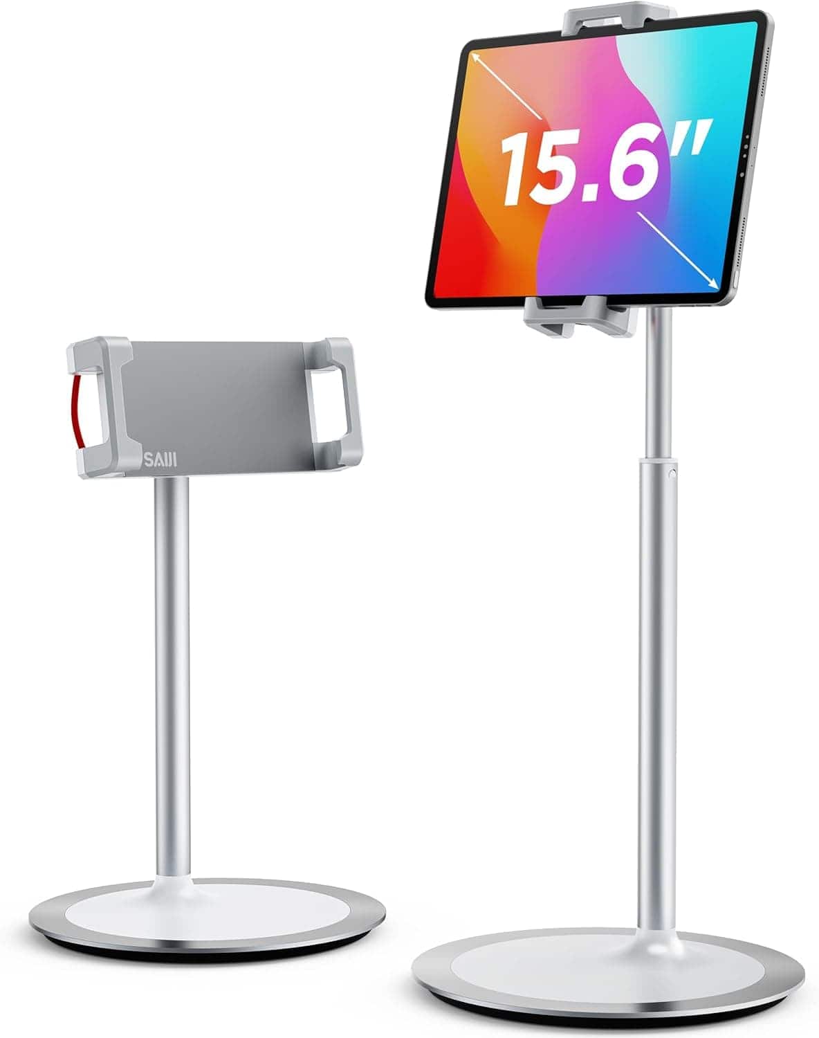 FINEAK - 360° Rotating Extra Tall Aluminum Tablet Stand, Adjustable Holder Fits 4.7-15.6" - Silver