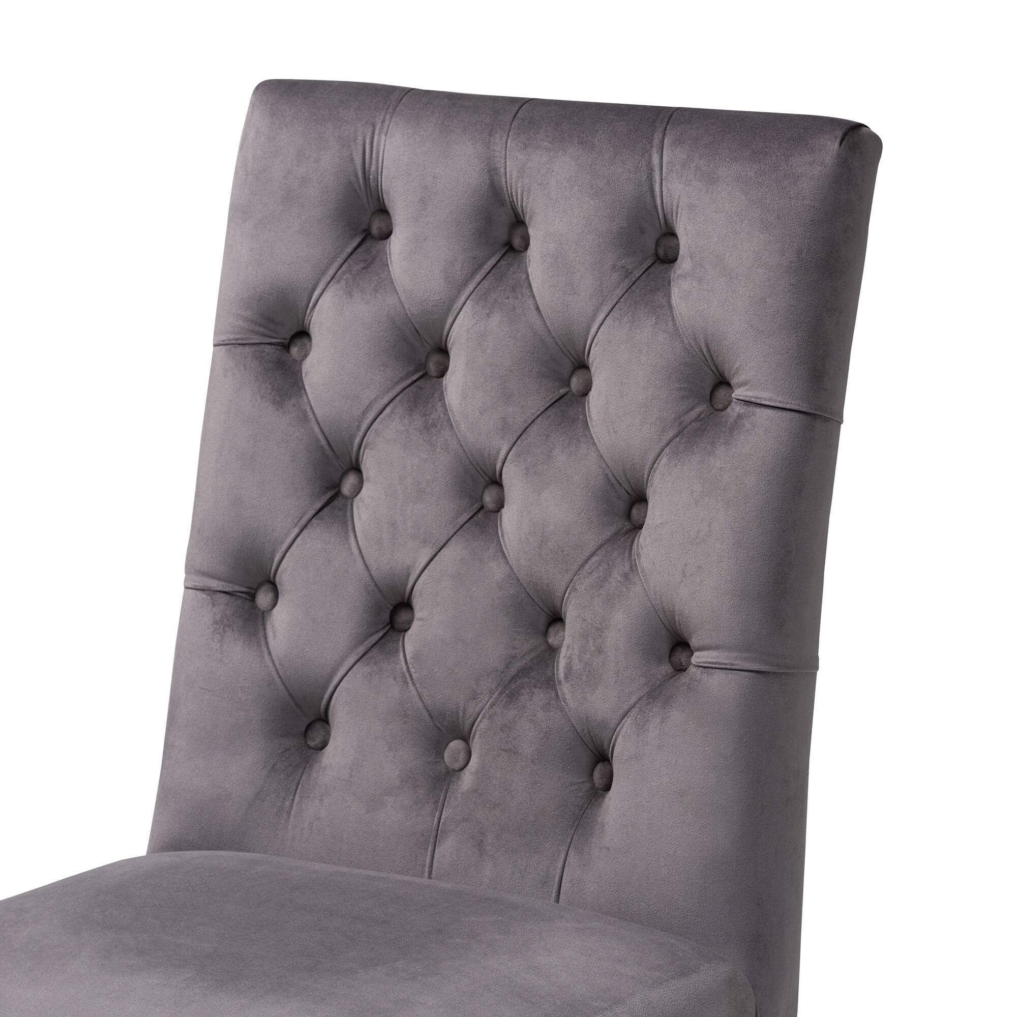 Back. Baxton Studio - Sherine Contemporary Glam and Luxe Velvet Fabric and Silver Metal 2-Piece Dining Chair Set - Grey/Silver.