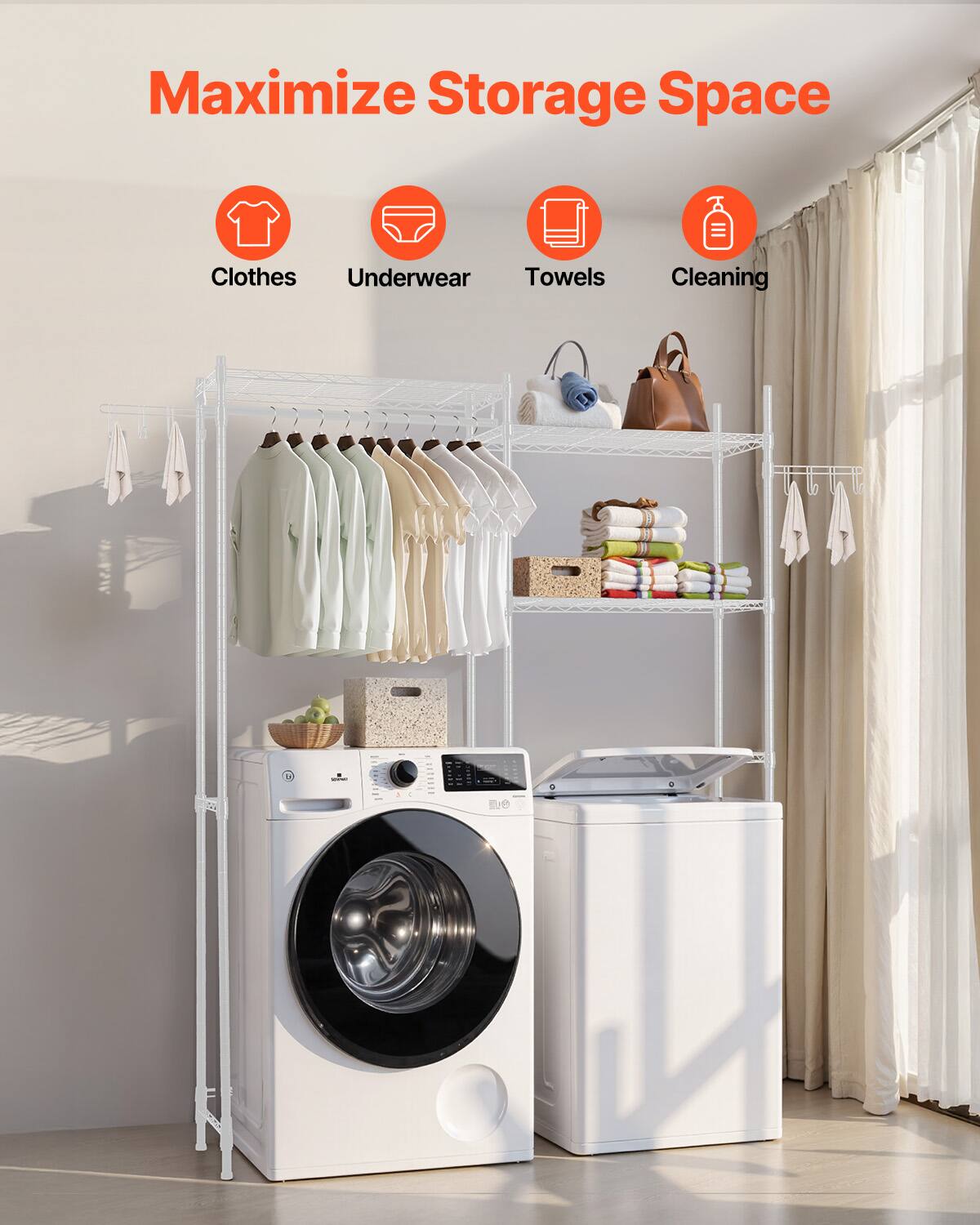 Maximize Storage Space

- Clothes
- Underwear
- Towels
- Cleaning