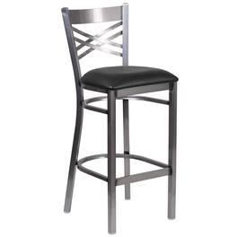 Emma + Oliver - Clear Coated "X" Back Metal Restaurant Dining Barstool - Black Vinyl Seat/Clear Coated Metal Frame