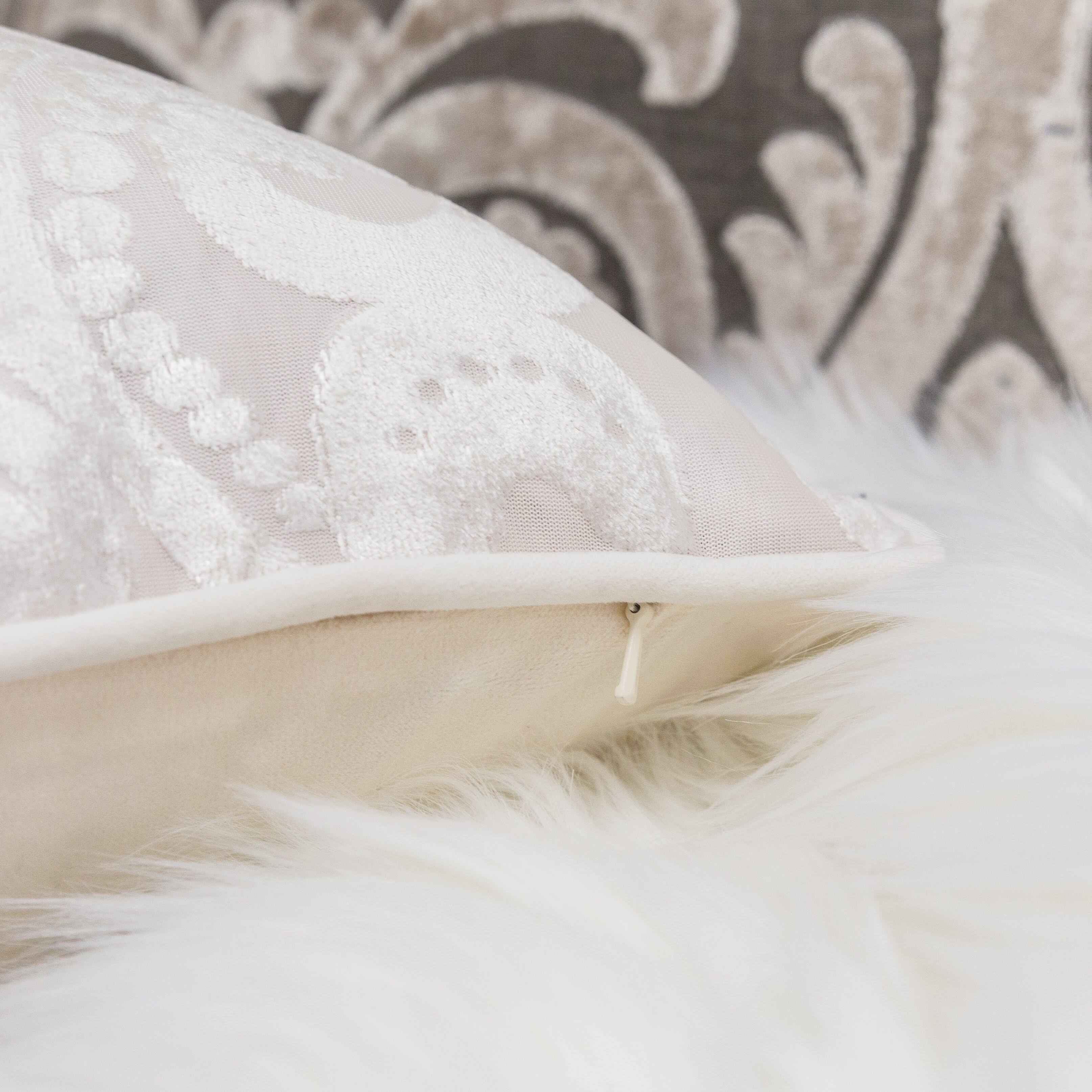 Back. LuXeo - Liana Cut Square Velvet Pillow Cover & Insert - IVORY.