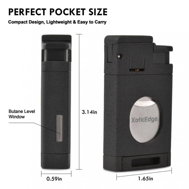 PERFECT POCKET SIZE  
Compact Design, Lightweight & Easy to Carry  
Butane Level Window  
3.14in X 0.59in X 1.65in
