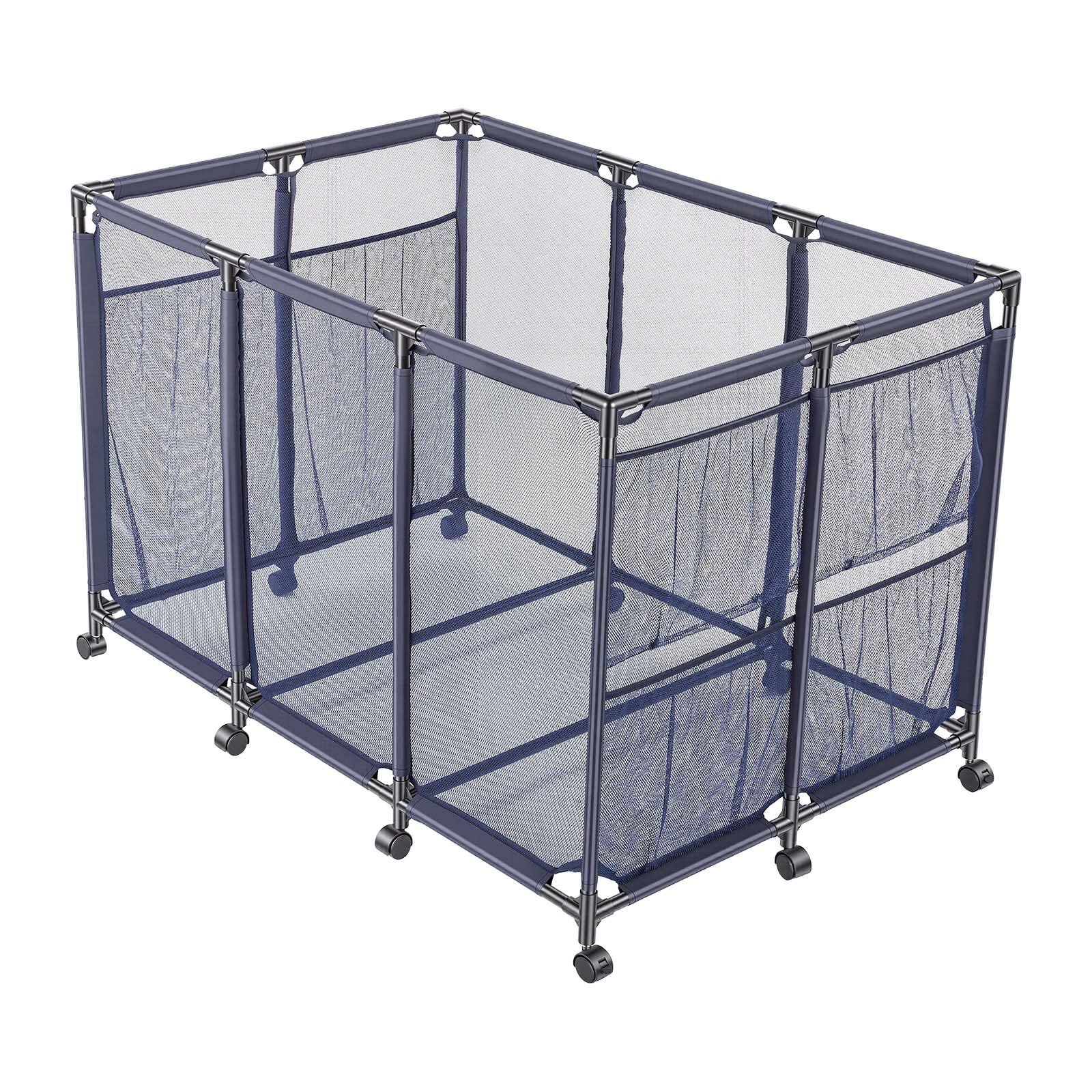 Alt View 5. VEVOR - Pool Storage Bin, 48.8 x 32.7 x 32.7 in, Rolling Pool Float Storage Organizer with Side Pockets & Casters - Black Frame, Black Connectors & Blue Mesh Fabric.
