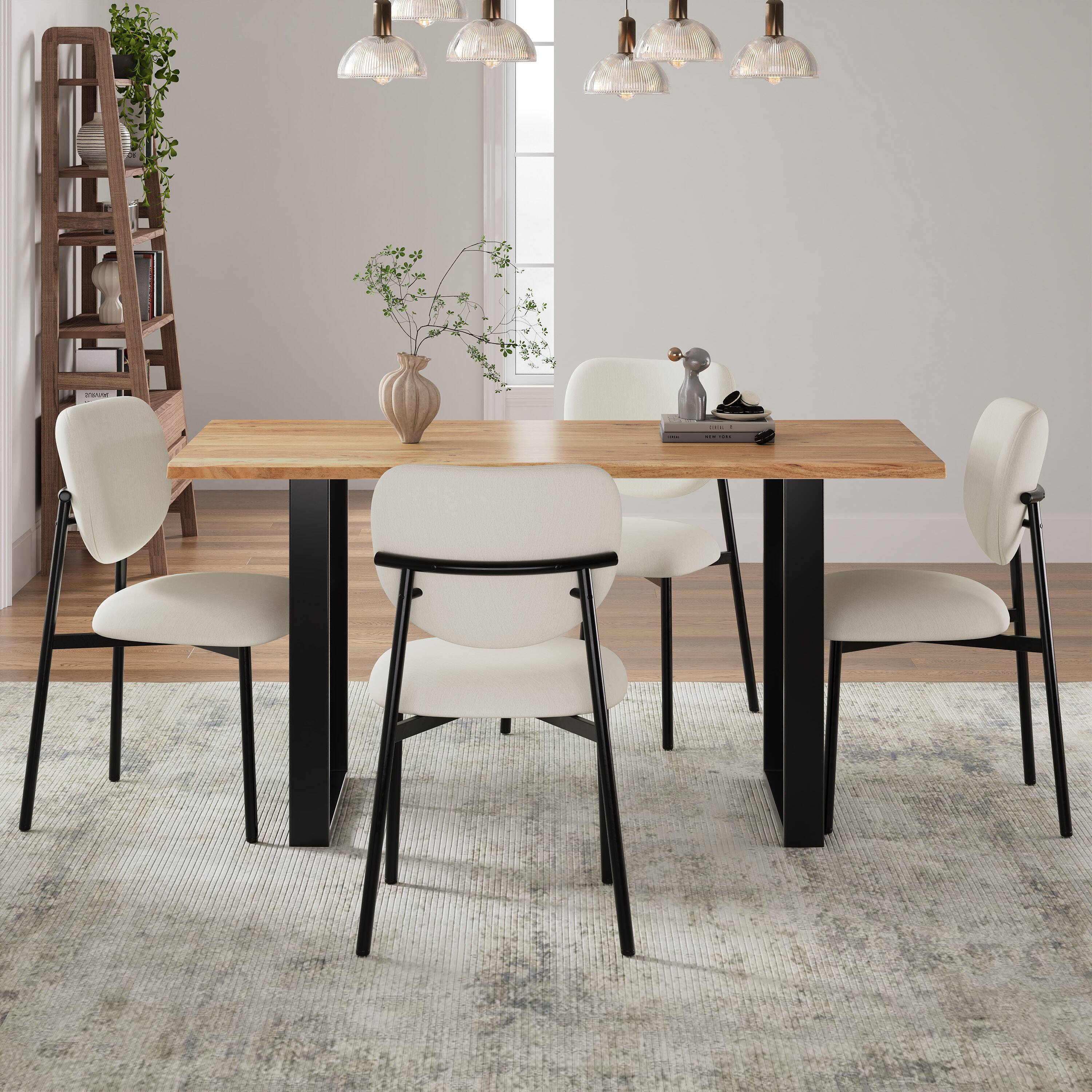 Left. TinyHomie - Upholstered Dining Chairs With Metal Legs Set of 2 Beige - Beige and Black.