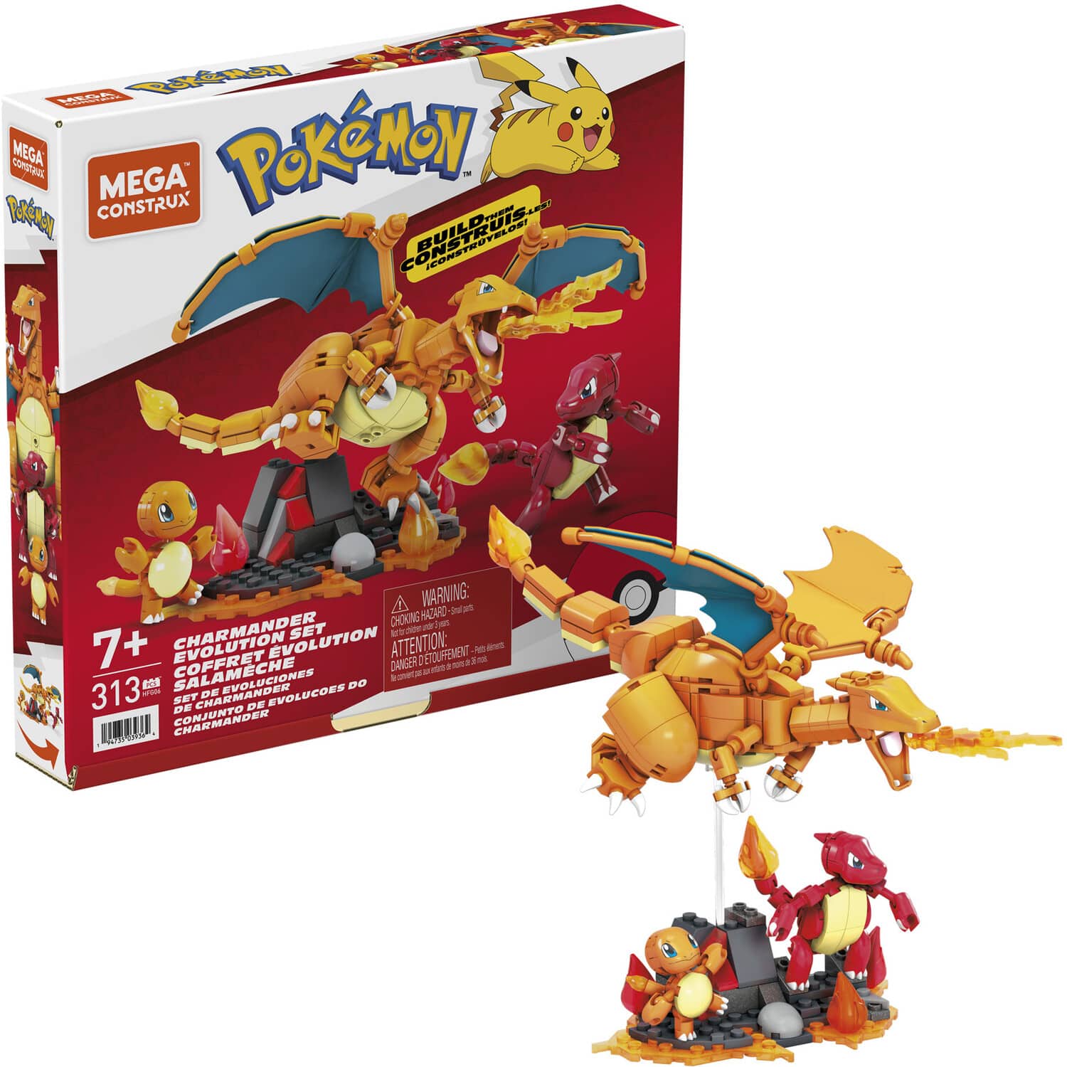 Mega Bloks - Pokemon: Charmander Evolution Set, 300 Piece Building Toy Set - Collectibles - Multicolor