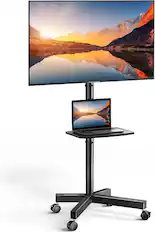 Front. Perlesmith - Tilt Rolling TV Stand with Wheels Fits 23-65" TVs, Height Adjustable Shelf, Holds 99 lbs, Max VESA 400x400mm - Black.