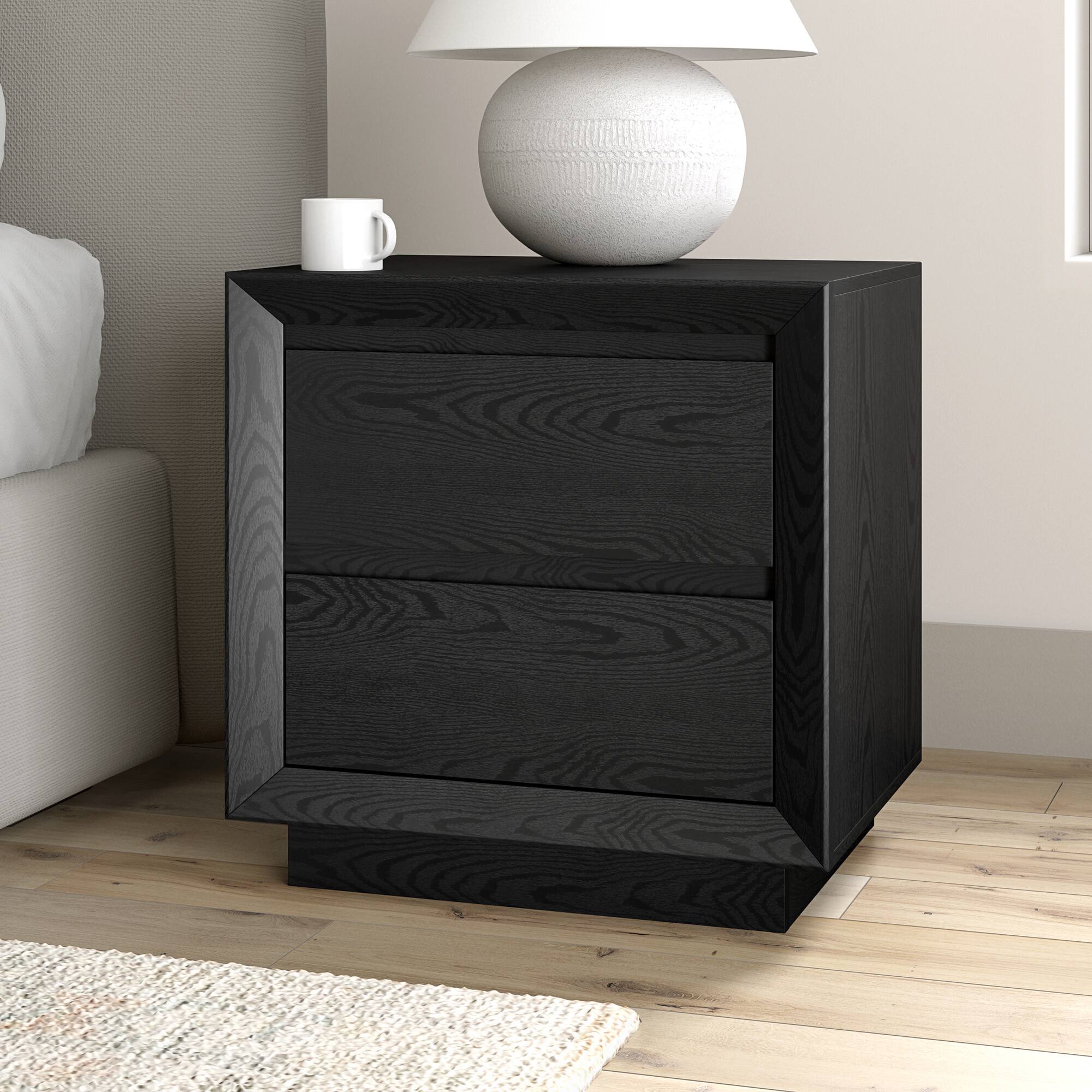Alt View 4. Hudson&Canal - Emmett 24" Wide Rectangular Nightstand in Black Grain - Black.