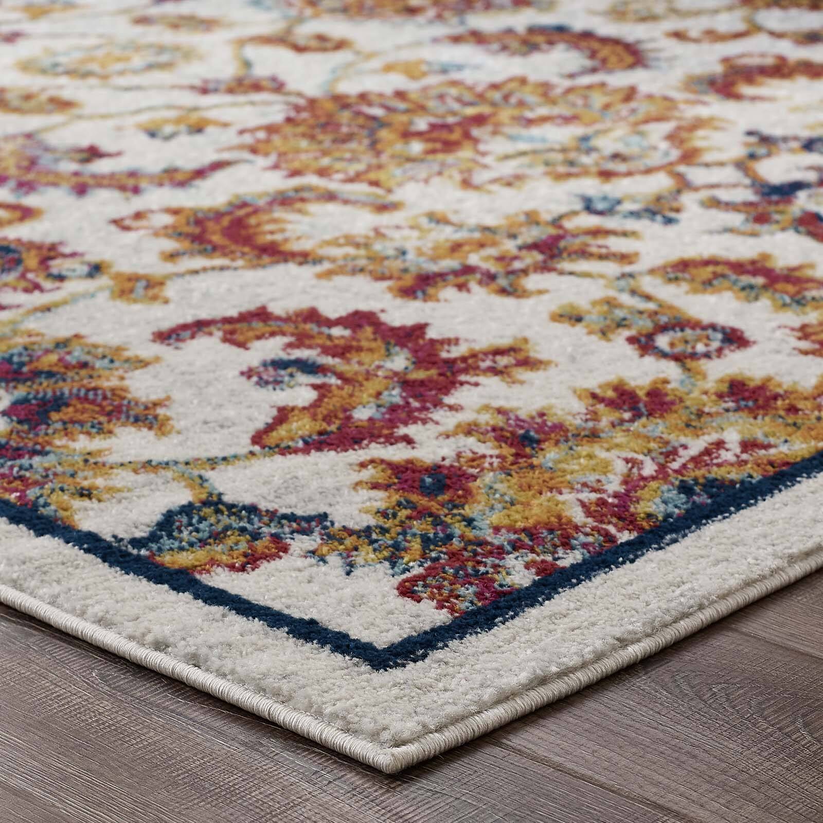 Alt View 1. Modway - Entourage Azami Distressed Vintage Floral Lattice Area Rug - Ivory Blue Orange Yellow Red.
