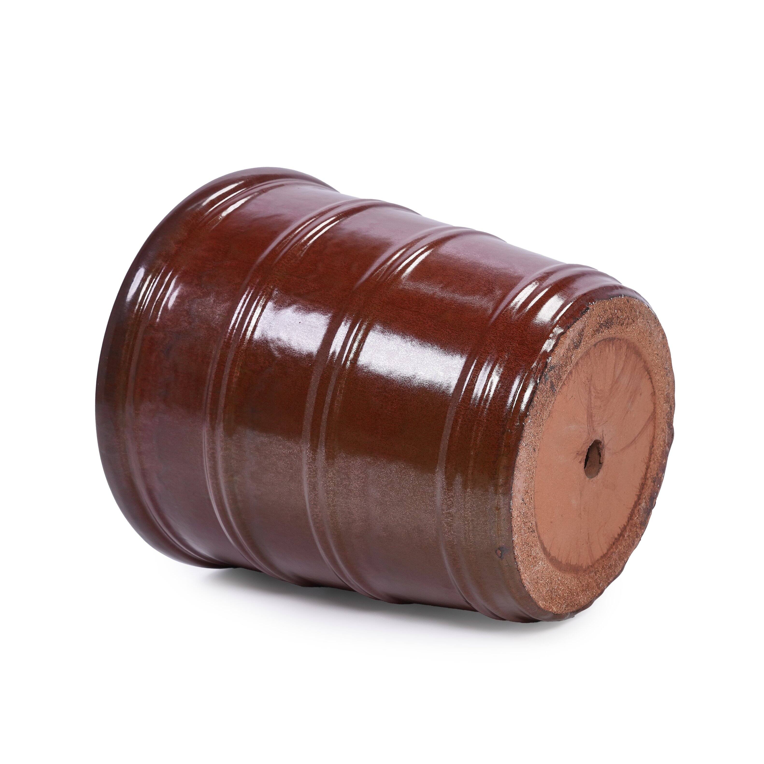 Alt View 7. Loheer - Ceramic Planter Set of 3 Loheer Handmade Glazed Clay Pots Ribbed Deep Reddish Brown for Indoor Outdoor Plants.