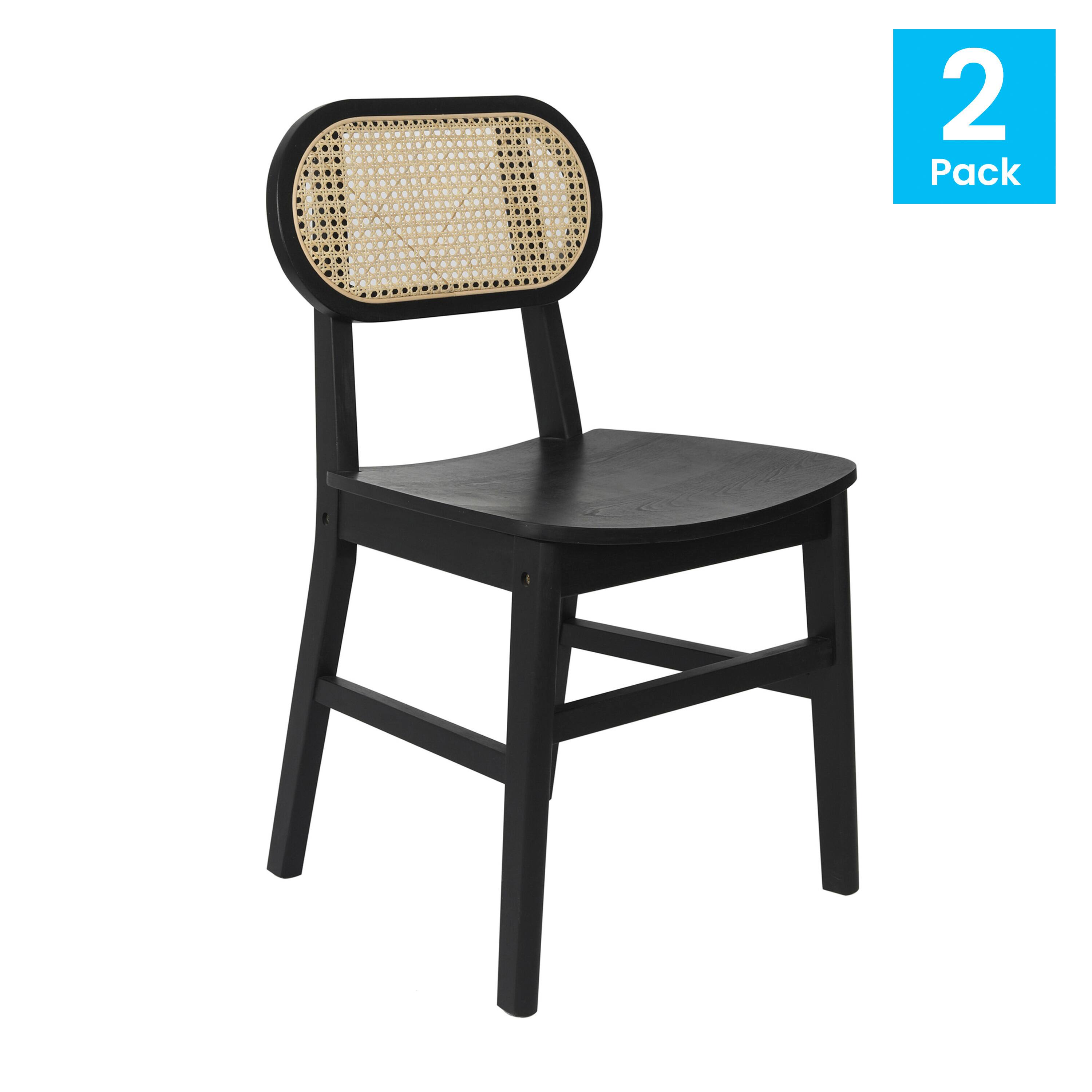Alt View 2. Emma + Oliver - Marley Set of 2 Cane Rattan Dining or Accent Chairs with Solid Wood Frames and Seats and Woven Backrest - Black.