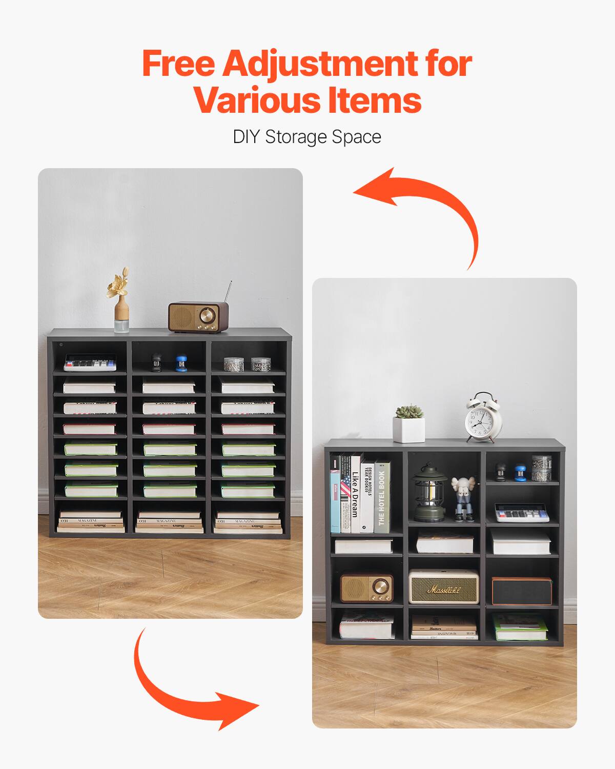 Free Adjustment for Various Items  
DIY Storage Space
