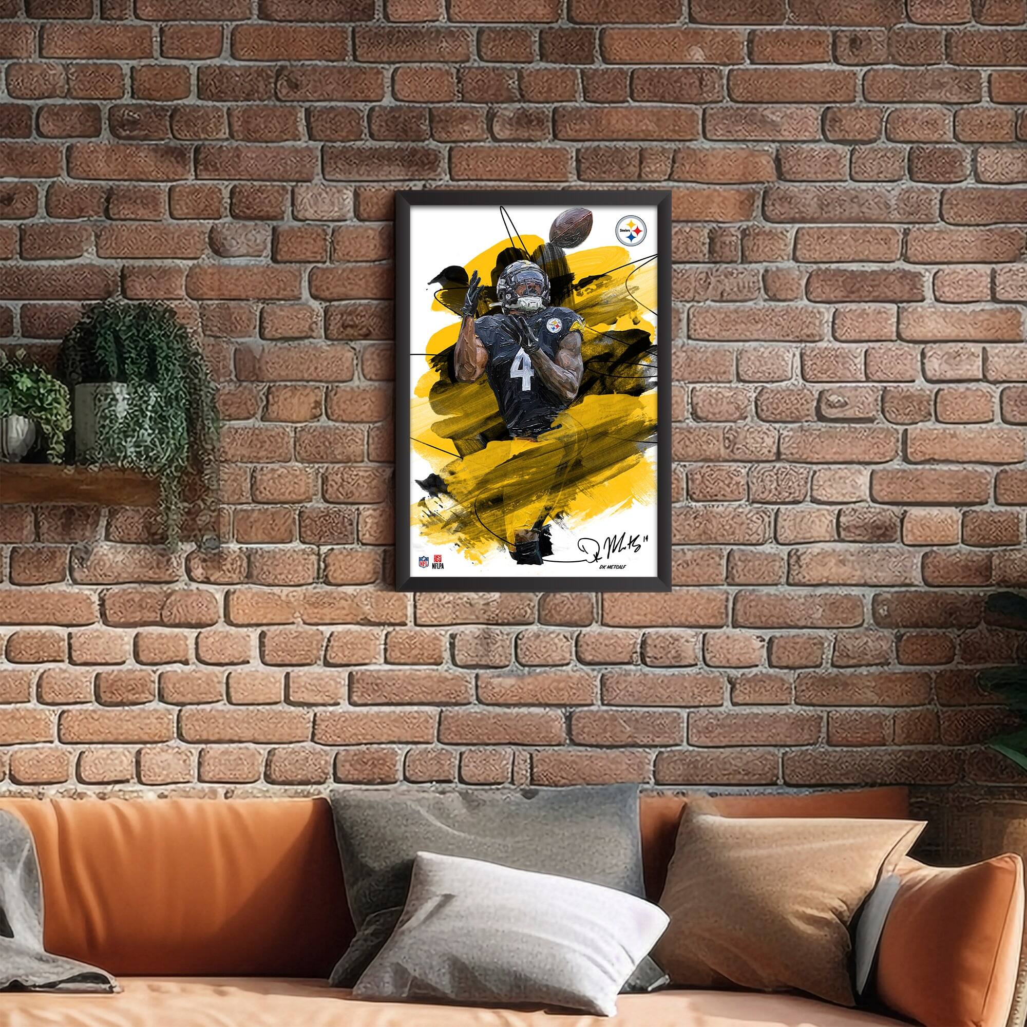 Alt View 1. Sporticulture - DK Metcalf Pittsburgh Steelers 14" x 20" Brush Stroke Player Framed Art Print - Multicolor.