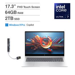 HP - Envy Envy Laptop 17.3 FHD (Intel Ultra 7-155H, 64GB DDR5, 2TB PCIe SSD, Intel Arc, Win 11 Pro) w/USB Hub - Glacier Silver