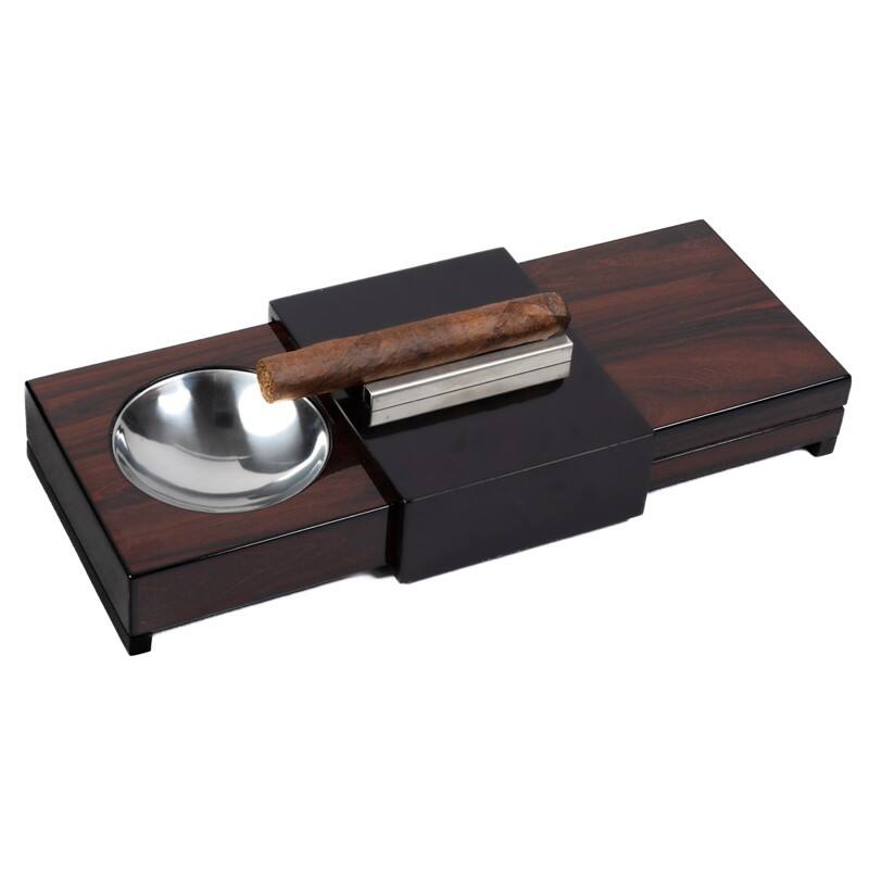 Left. Prestige - Ashtray with Hidden Humidor - 2-Tone Dark Brazilian Finish.