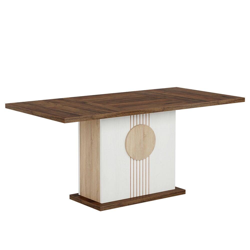 Kadyn - Dining Table, Living Room Table 55" Rectangular, Farmhouse Wood Kitchen Table for 4 to 6 People, White - Brown