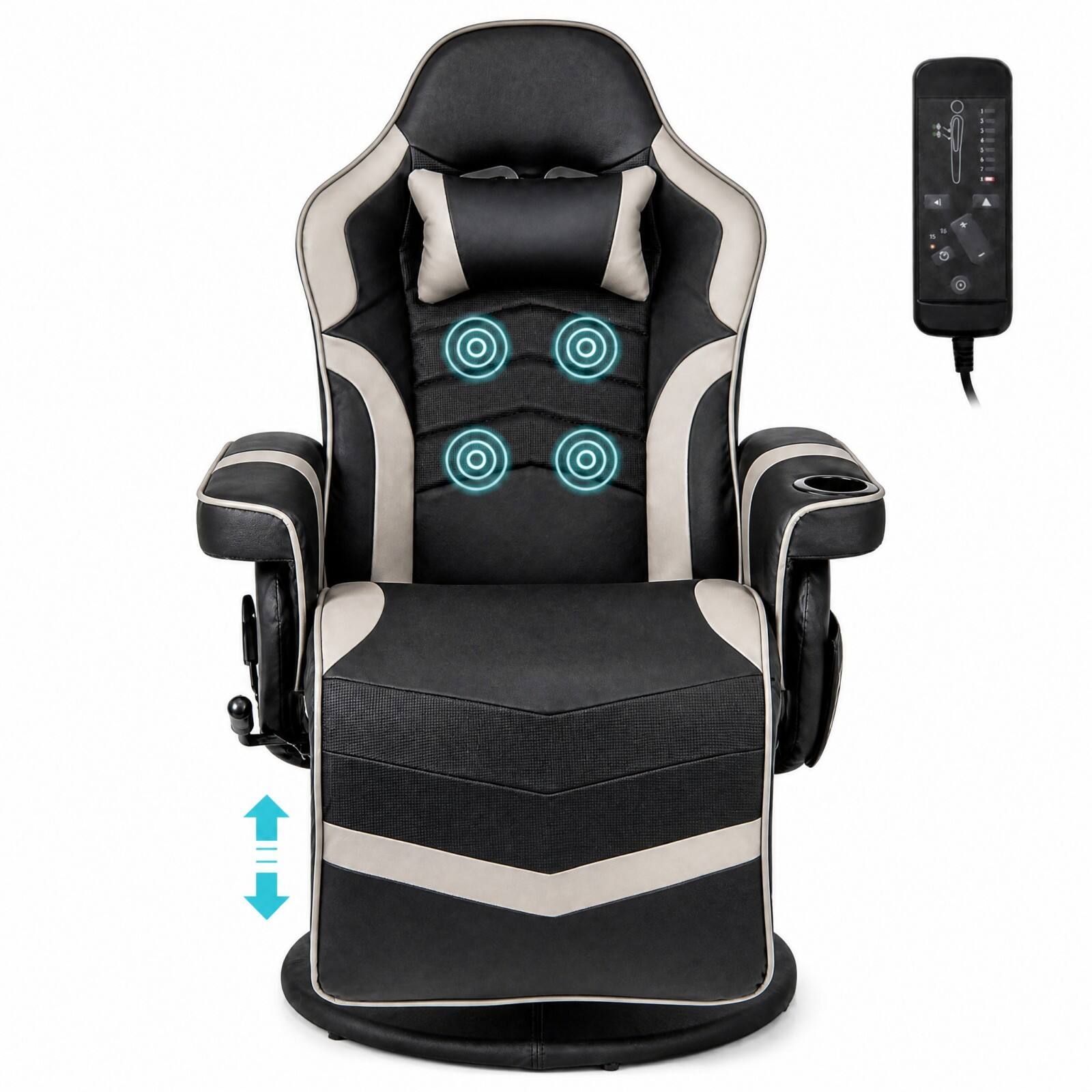 Alt View 8. GOPLUS - Goplus Massage Gaming Recliner Height Adjustable Racing Swivel Chair with Cup Holder - Grey.