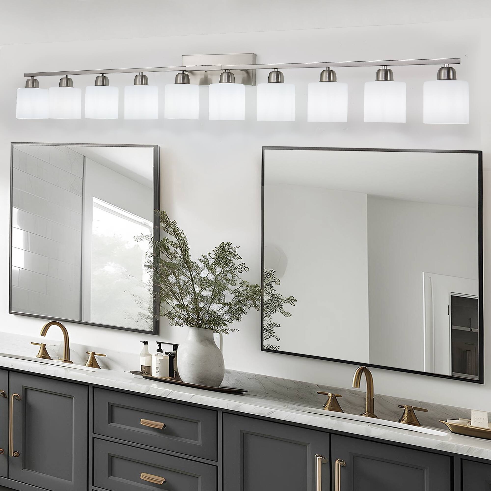 Back. HOMLUX - 64.96 in. 10 Lights White LED Vanity Light Bar with Crystal Shade.