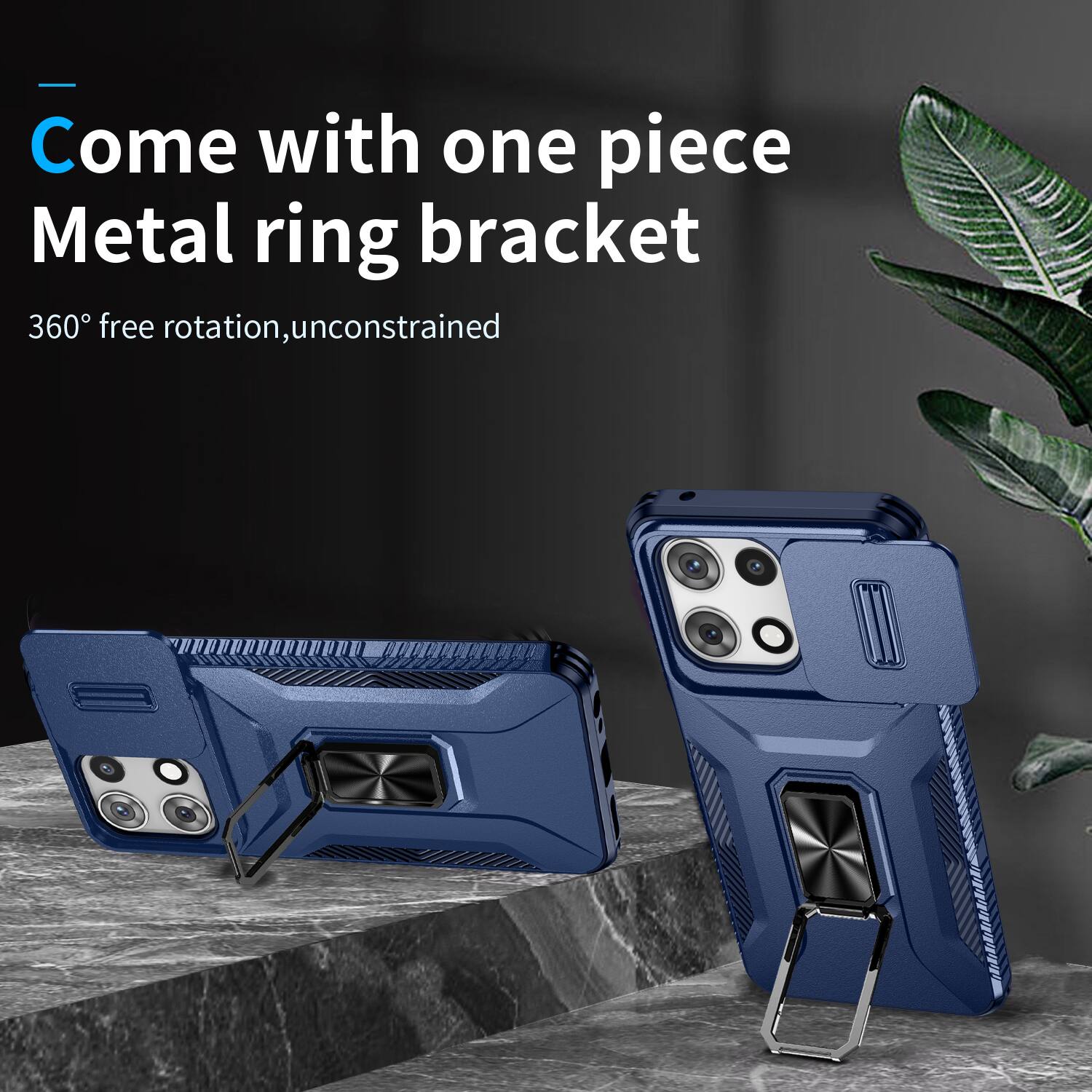 Come with one piece Metal ring bracket  
360° free rotation, unconstrained