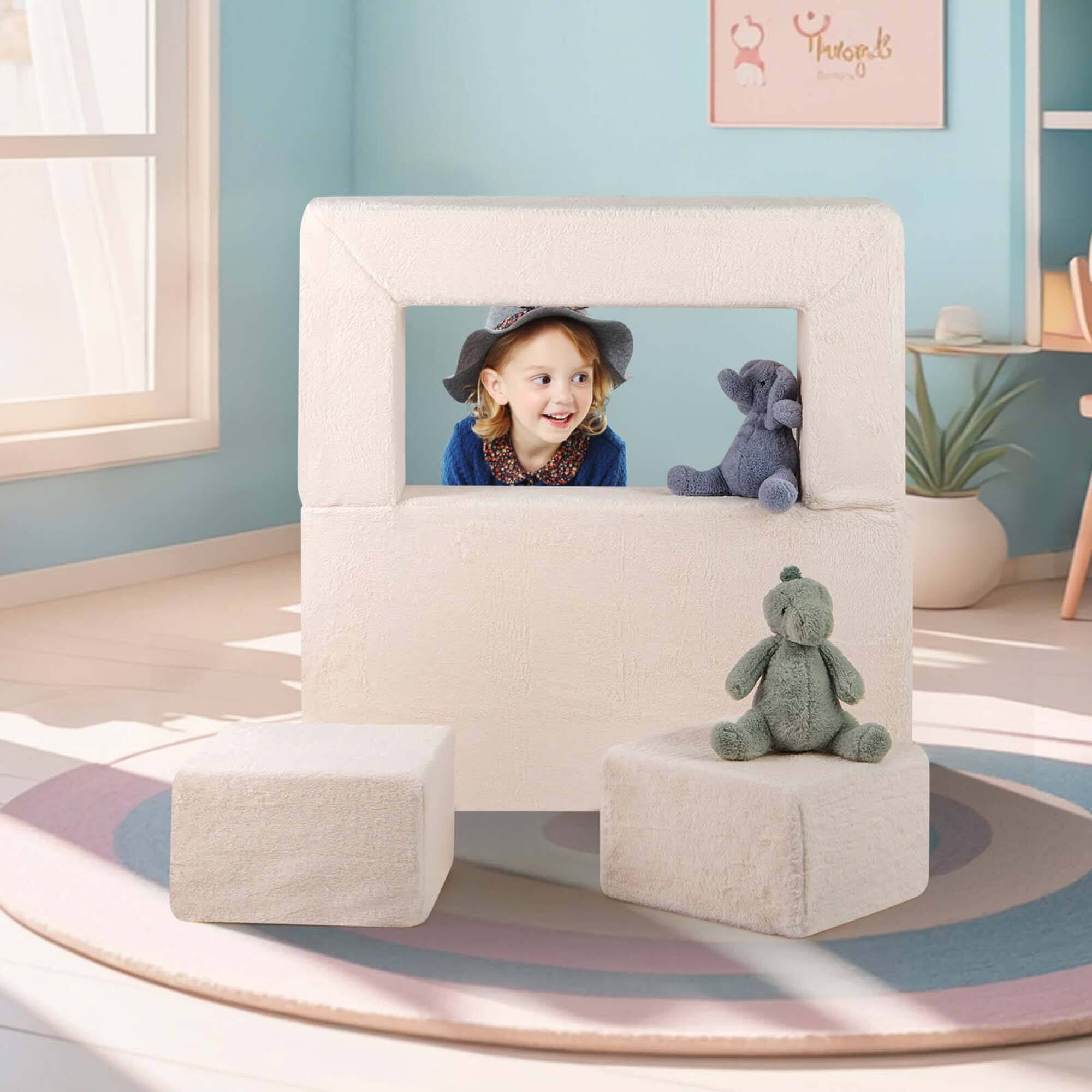 Alt View 3. Costway - Costway Modular Kids Sofa Children's Couch/High Chair with Armrests Washable Cover - Beige.