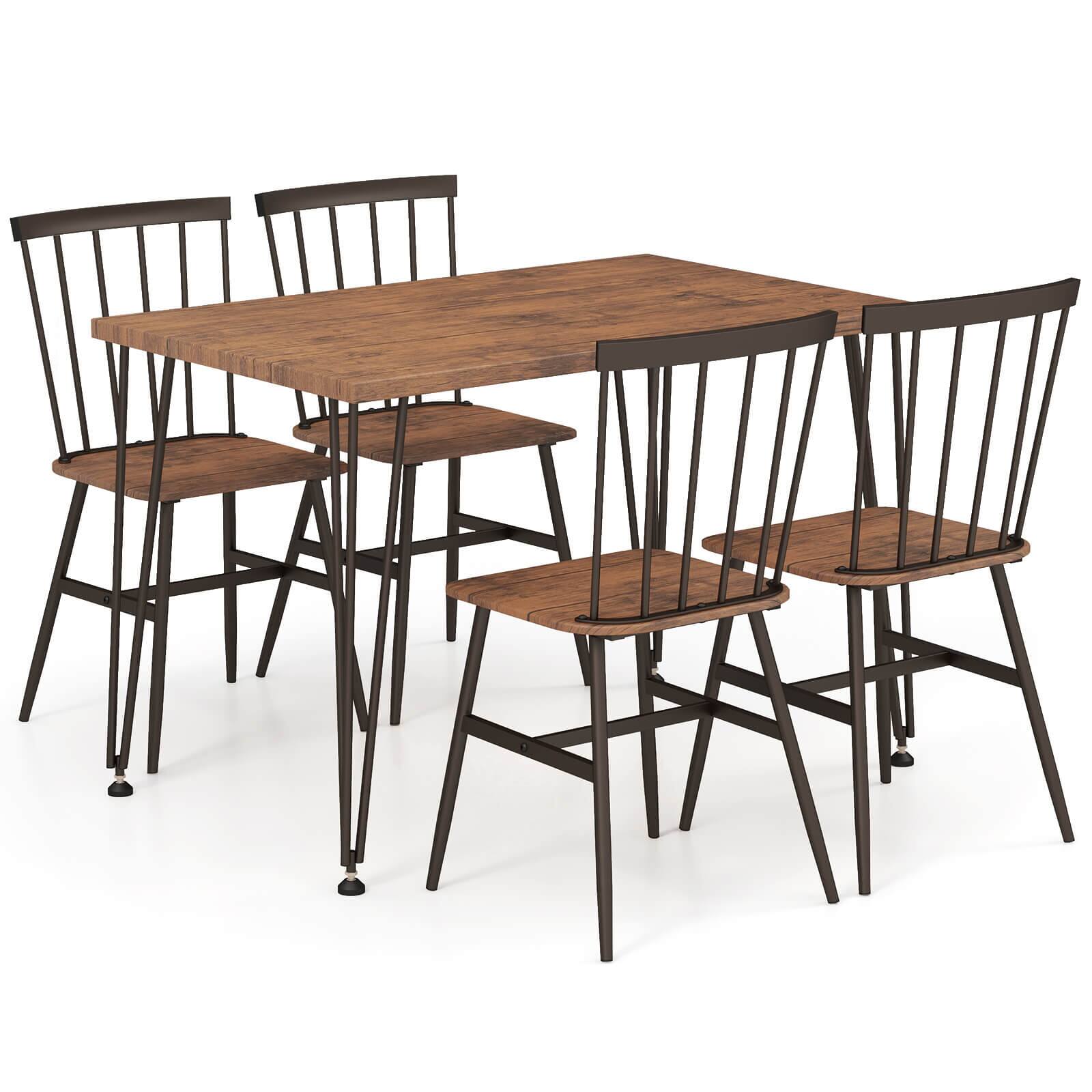 Alt View 17. Costway - 5 PCS Dining Table Set for 4 Rectangular Kitchen Table & 4 Chairs w/ Metal Frame - Walnut, Black and Brown.