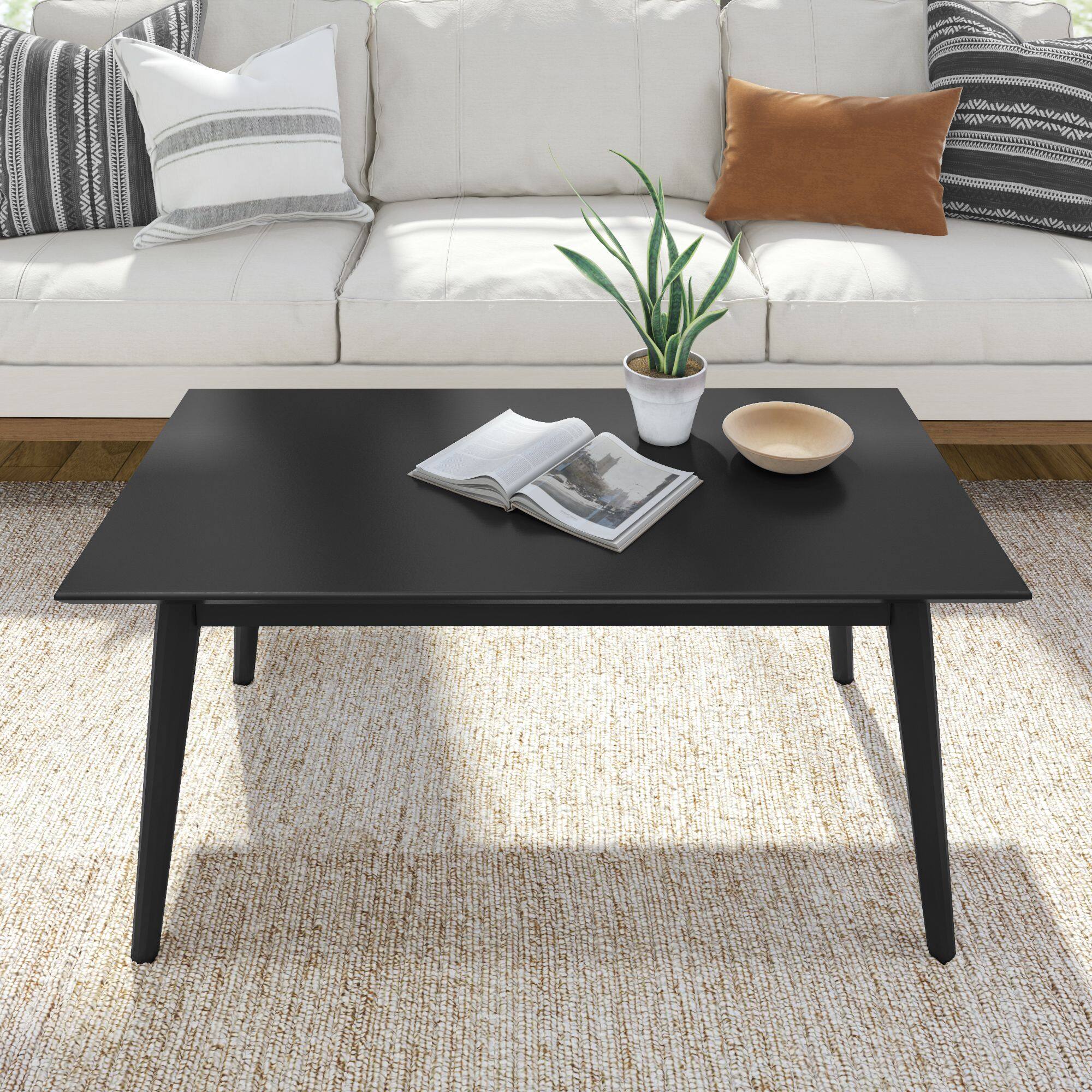 Alt View 4. Plank+Beam - Mid-Century Modern Rectangular Coffee Table (40in x 20in / 1020mm x 510mm), Black - Black.