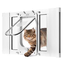 VEVOR - Cat Door for Window, Adjustable to Fit Window Width 23"-28", 4 Secure Lock Modes, Aluminum Frame and High-Transparency