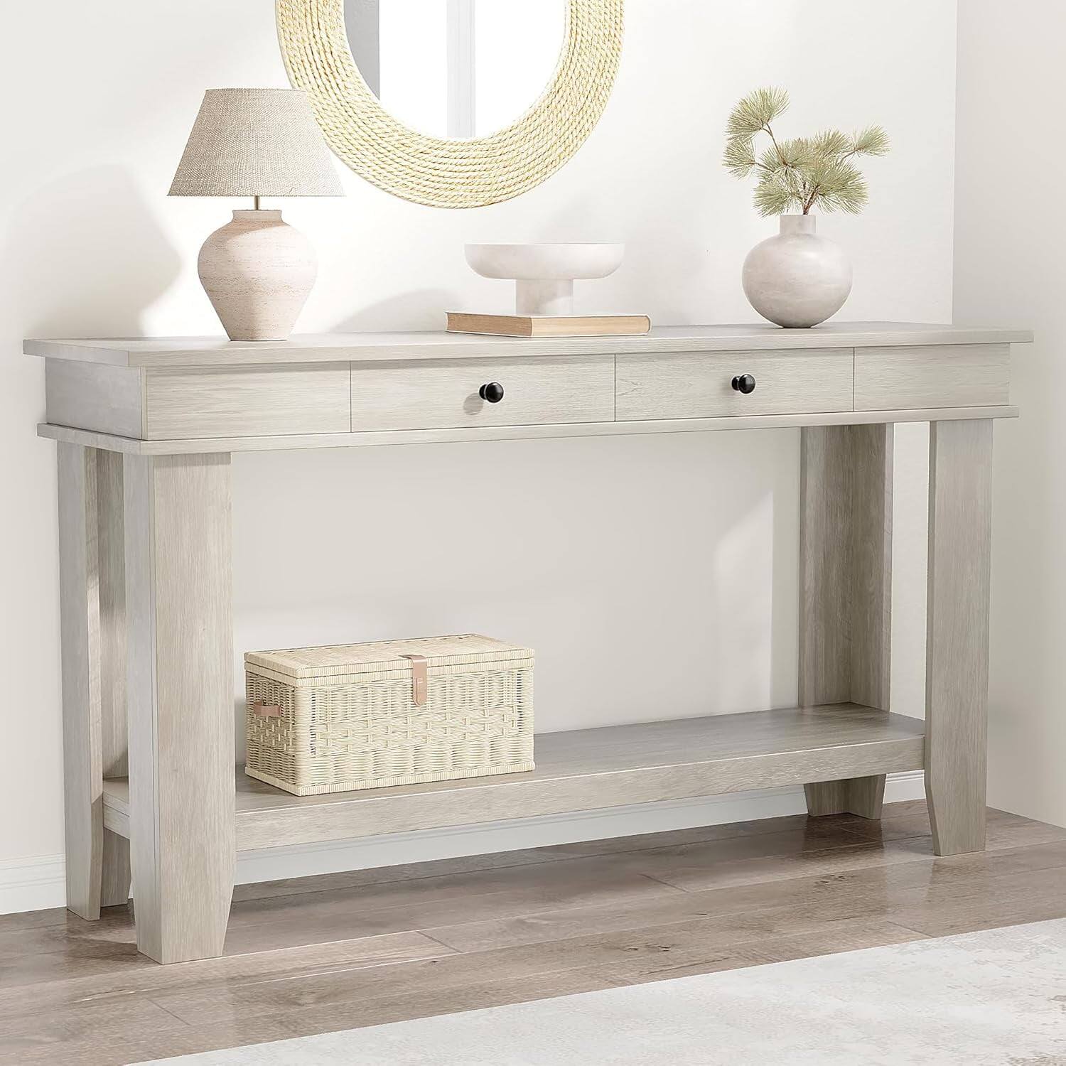 Left. Electrodes Masters - 54-Inch Console Table for Entryway - Stylish Storage Table for Living Room, Gray Finish - Gray.