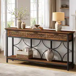 Tribesigns - Console Table with Engineered Wood Construction and Storage Shelves for Entryway and Living Room - Brown