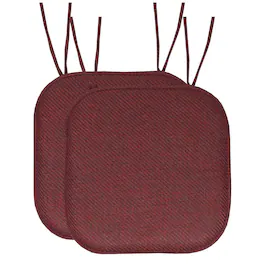 Sweet Home Collection - Herringbone Stitch Memory Foam Non-Slip 16" x 16" Chair Cushion Pad with Ties, 2-Pack - Burgundy