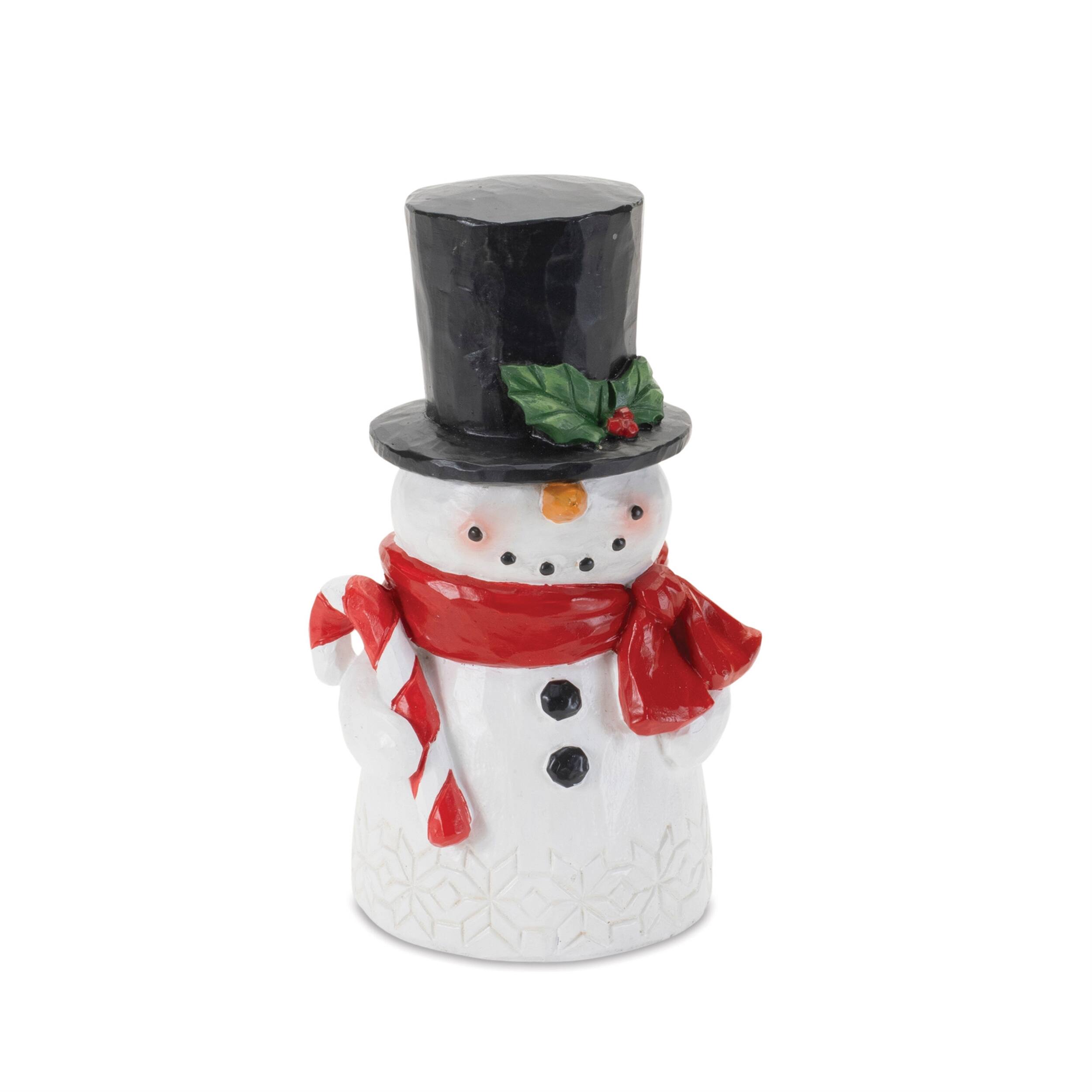 Angle. BreeBe - Winter Snowman Figurine (Set of 2) - White, Red, Silver.